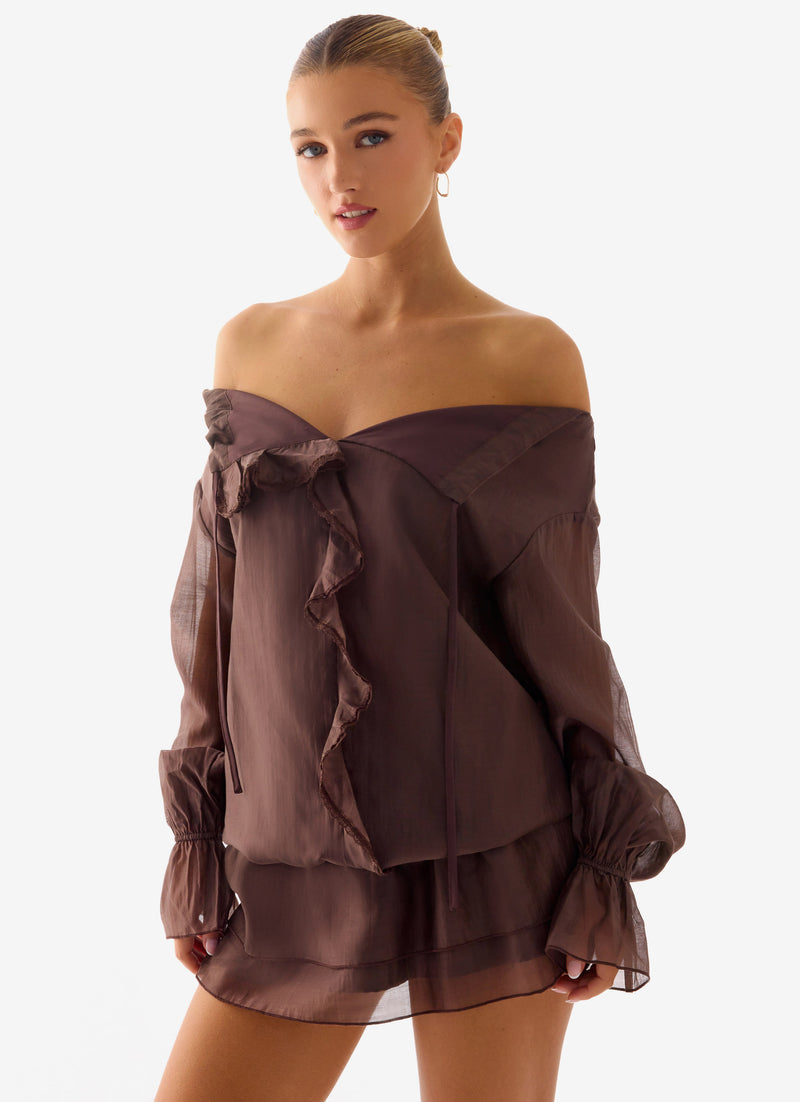 Elris Drop Waist Mini Dress - Cool Chocolate