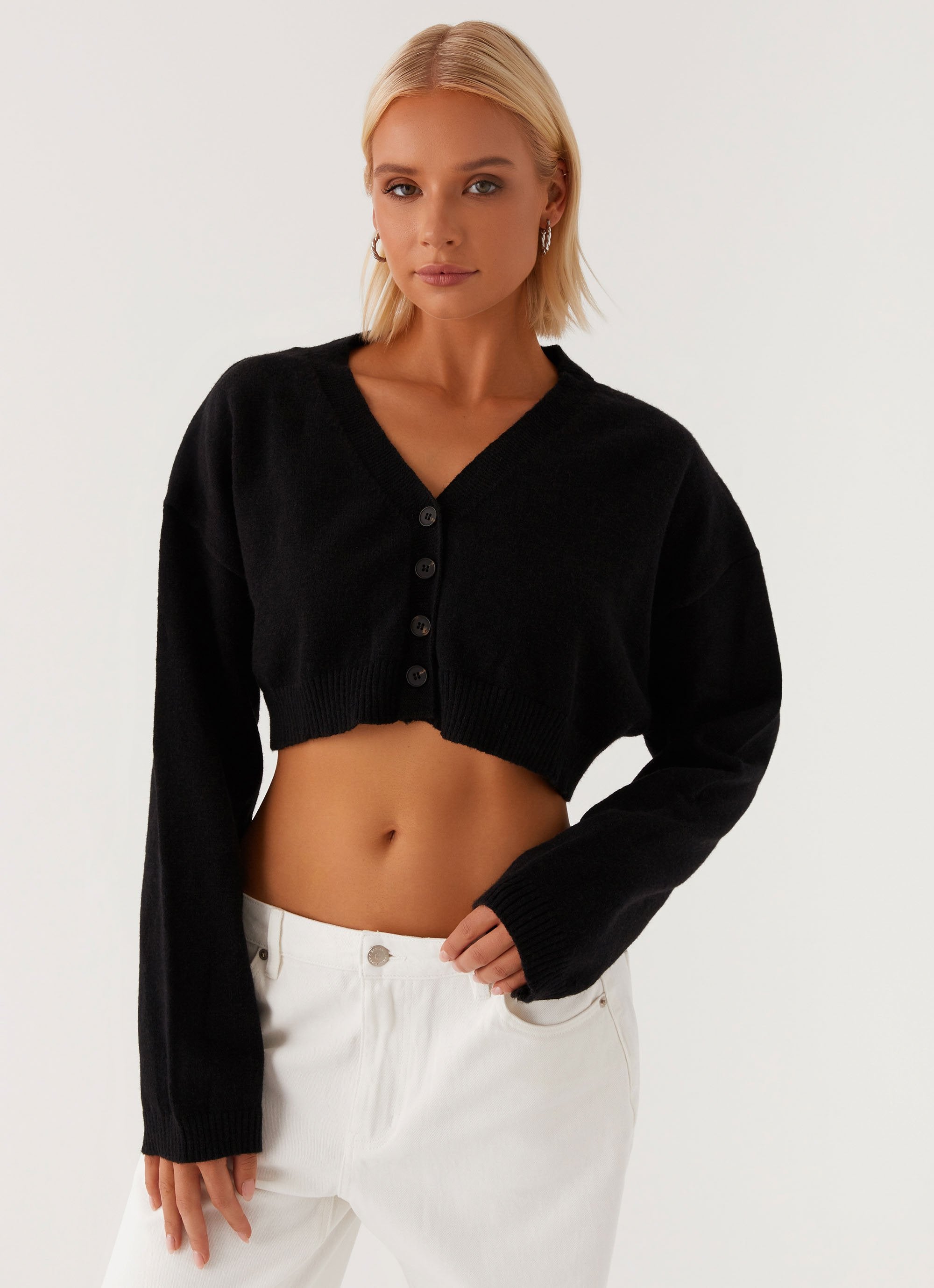 Endlessly Cropped Cardigan Black – Peppermayo
