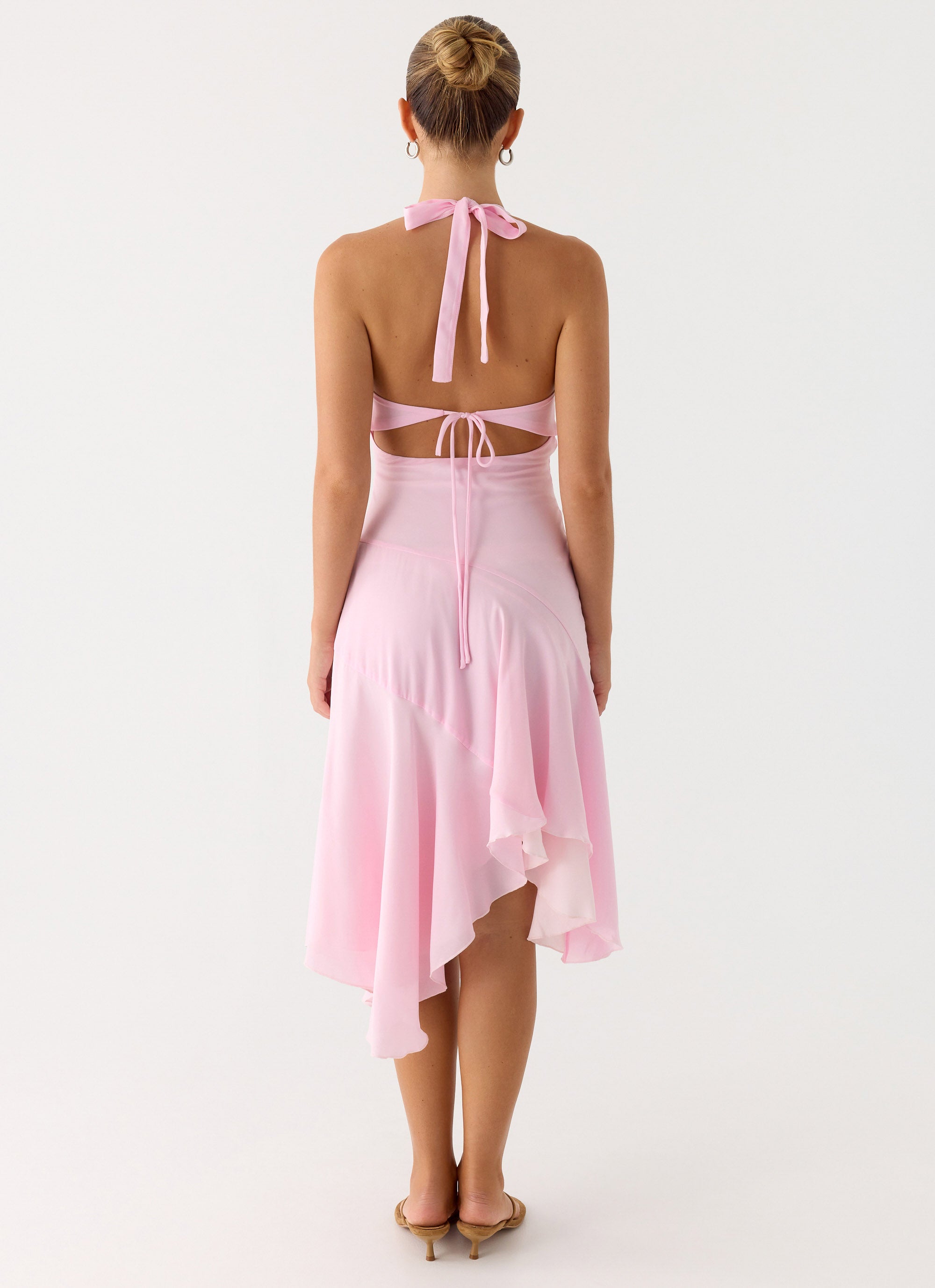 Faelie Halter Neck Asymmetrical Midi Dress - Pink Peppermayo Faelie Halter Neck Asymmetrical Midi Dress - Pink Peppermayo