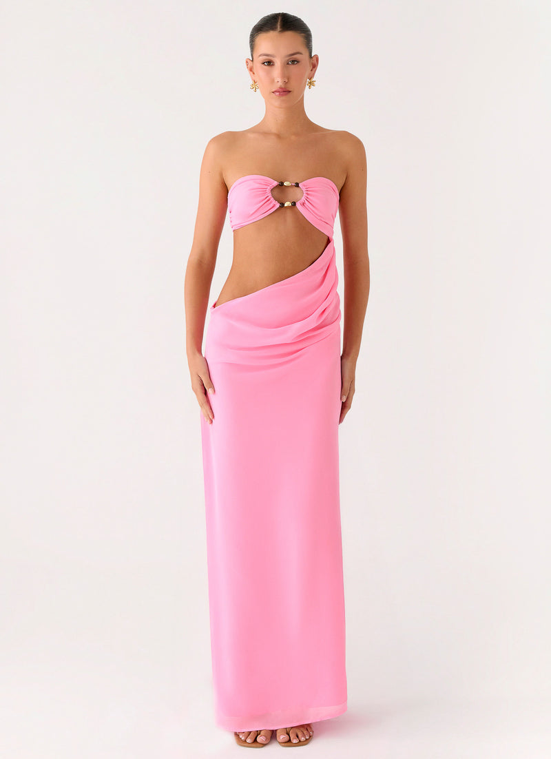 Falling Forever Strapless Beaded Maxi Dress - Pink