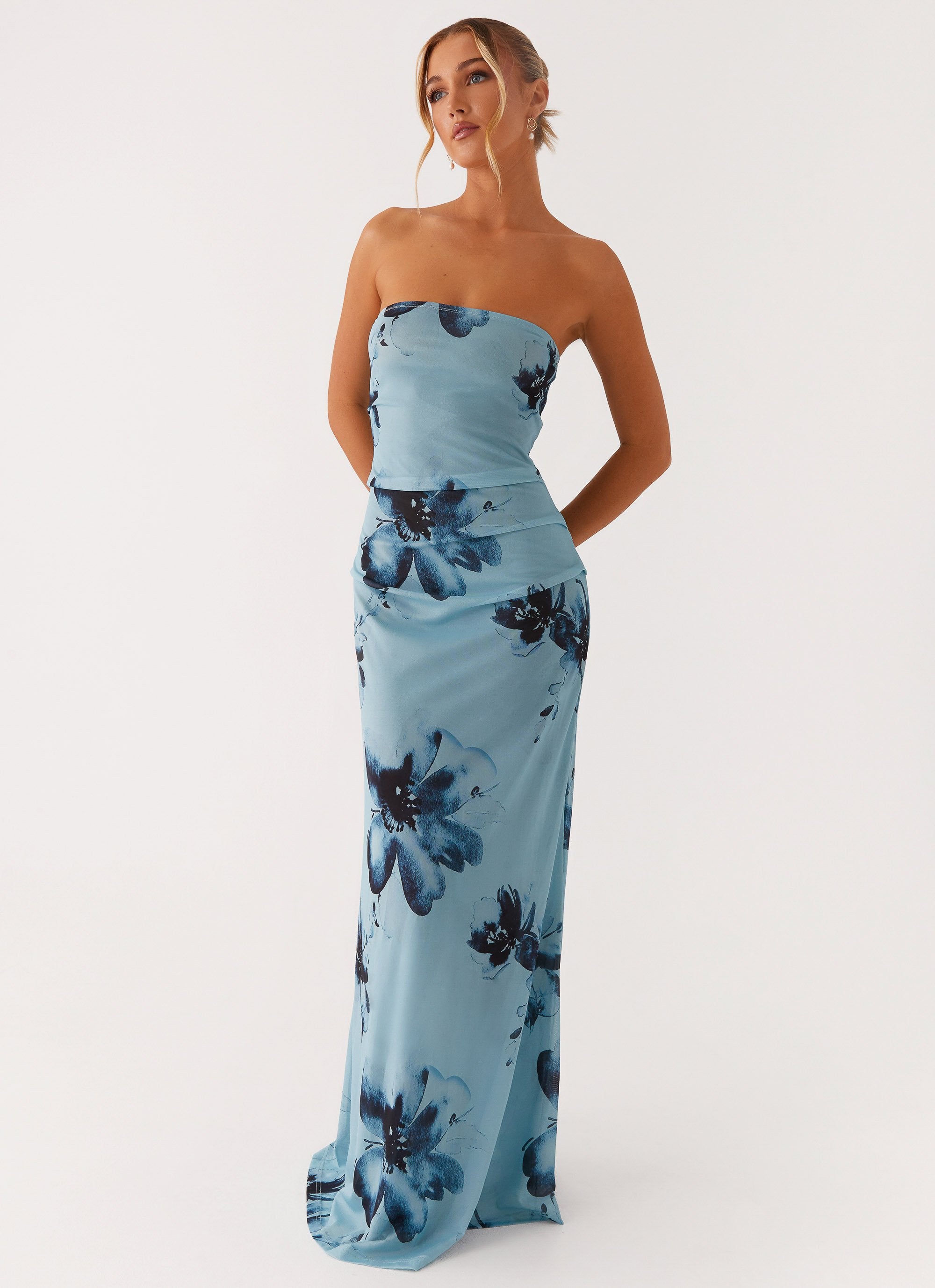 Field Of Dreams Maxi Dress Blue Black Floral Peppermayo
