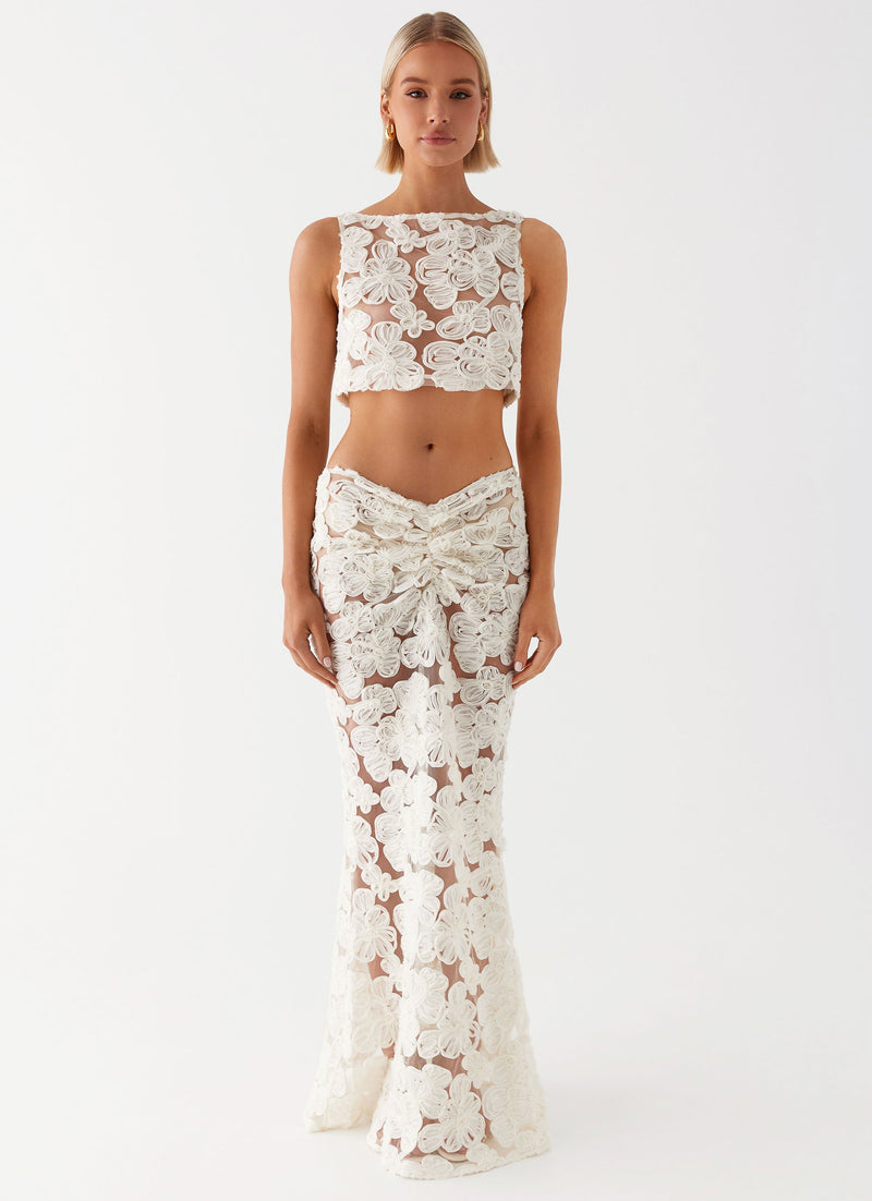 Womens Fiorella Floret Maxi Skirt in the colour Ivory in front of a light grey background