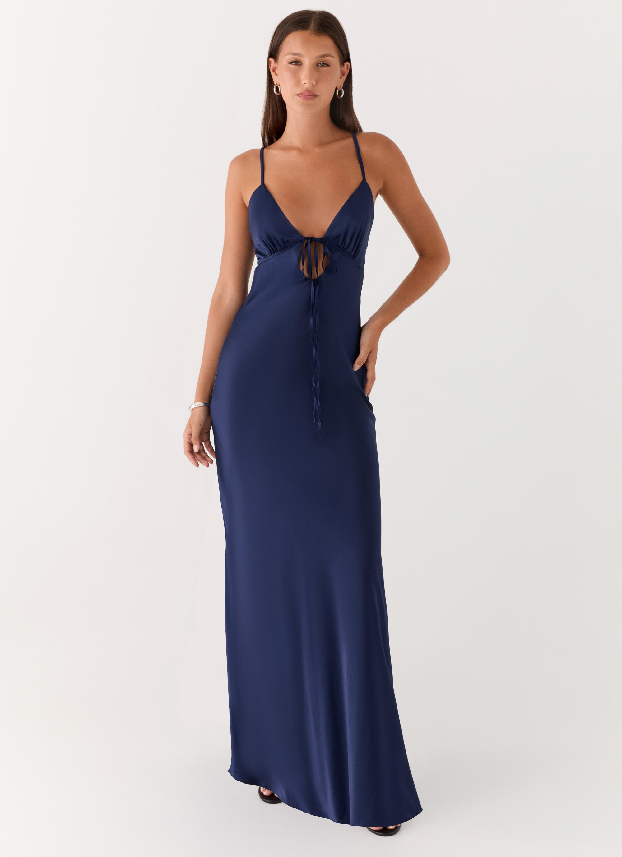 Flora Satin Maxi Dress - Navy Flora Satin Maxi Dress - Navy