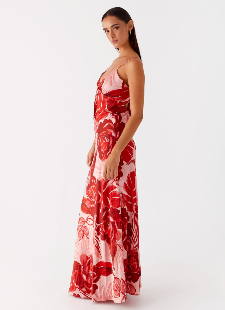 Flora Satin Maxi Dress - Sicily Sunsets Print