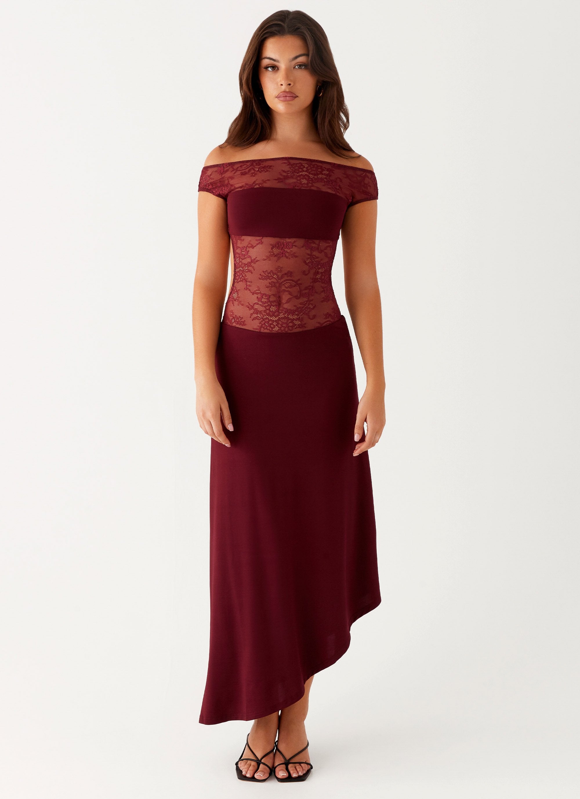 Francoise Lace Midi Dress - Burgundy Peppermayo Francoise Lace Midi Dress - Burgundy Peppermayo