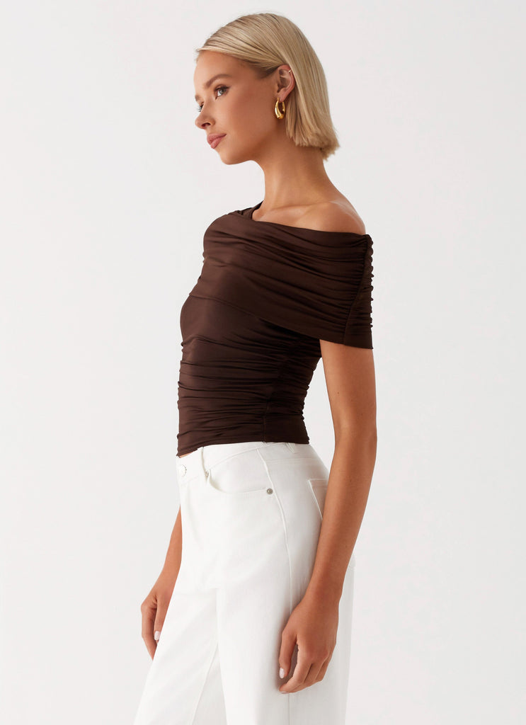 Collective Tops - Peppermayo Exclusive Gabbie Off Shoulder Top - Chocolate fourth image
