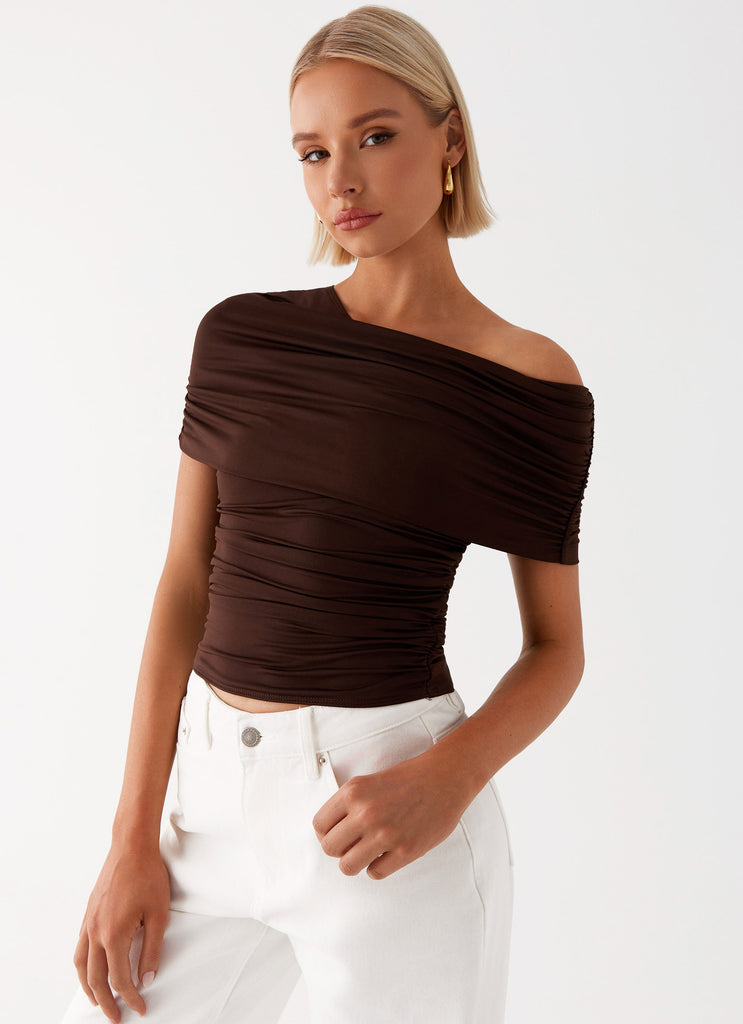 Collective Tops - Peppermayo Exclusive Gabbie Off Shoulder Top - Chocolate sixth image