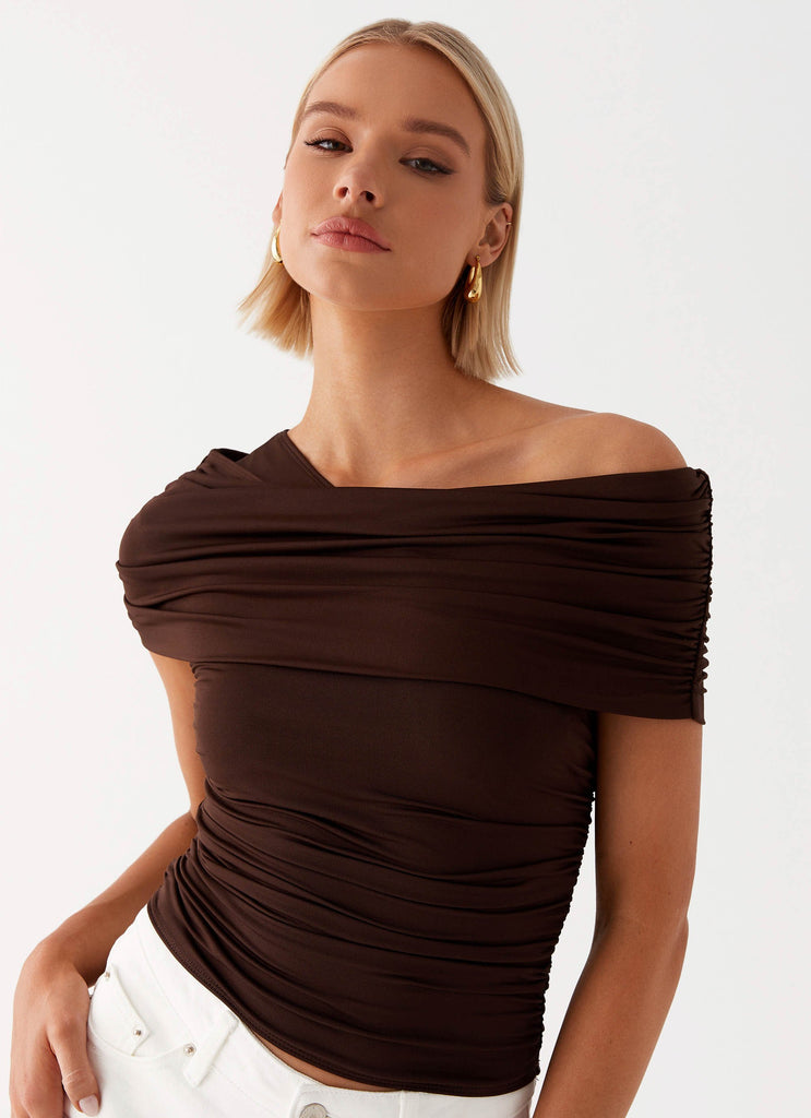 Collective Tops - Peppermayo Exclusive Gabbie Off Shoulder Top - Chocolate featured image