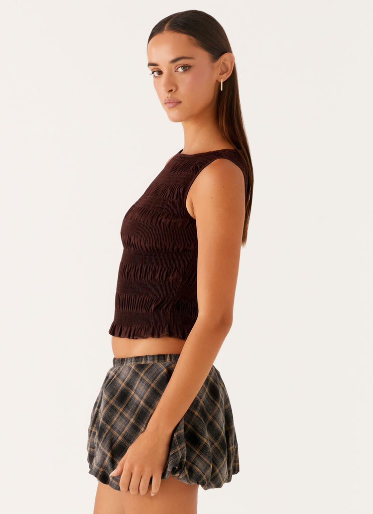 Collective Tops - Peppermayo Exclusive Garden Kisses Shirred Top - Brown fourth image