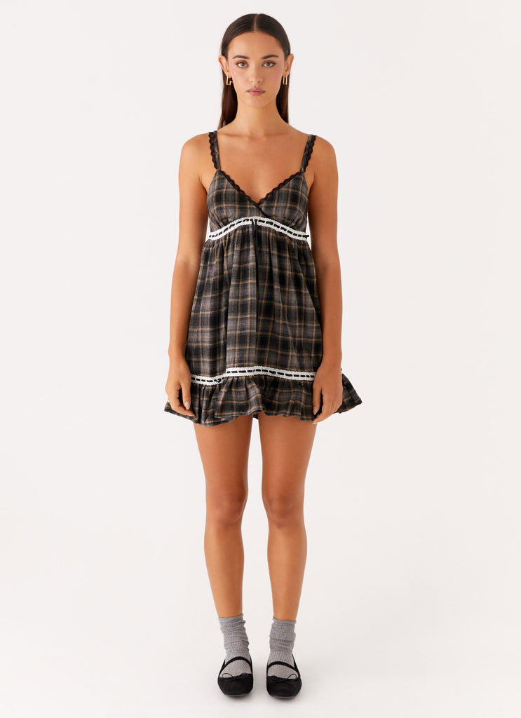 Peppermayo Exclusive Gretta Mini Dress - Brown Check - View 3 | Shop Formal Dress