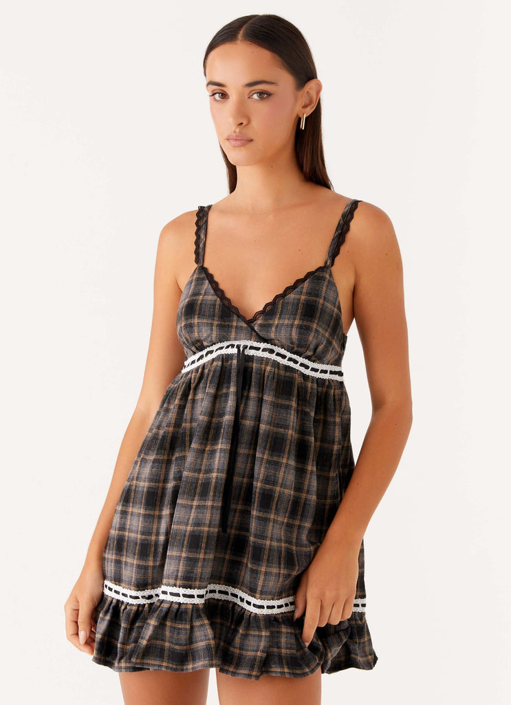 Peppermayo Exclusive Gretta Mini Dress - Brown Check - View 6 | Shop Formal Dress