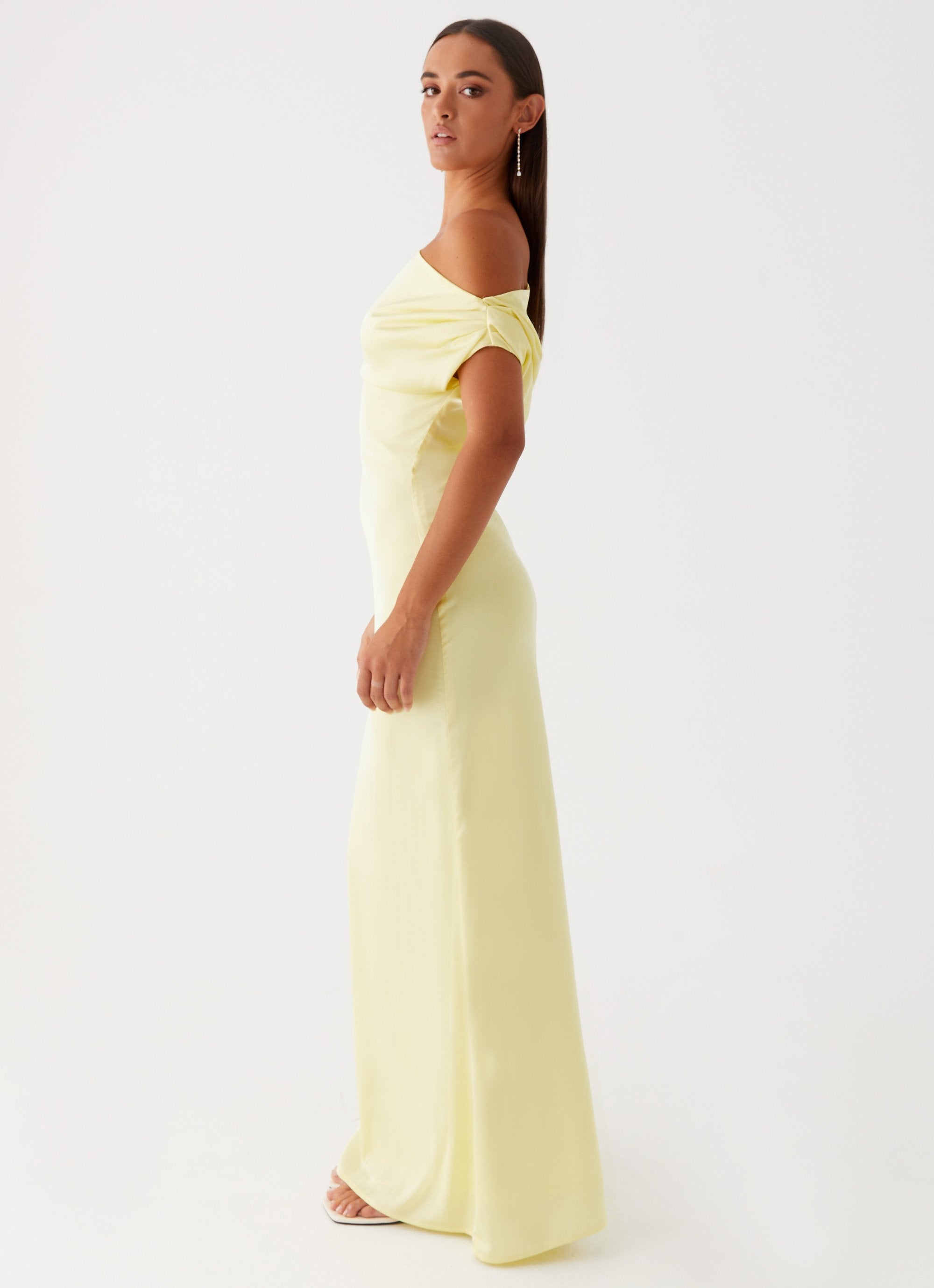 Heart Of Glass Satin Maxi Dress Yellow – Peppermayo