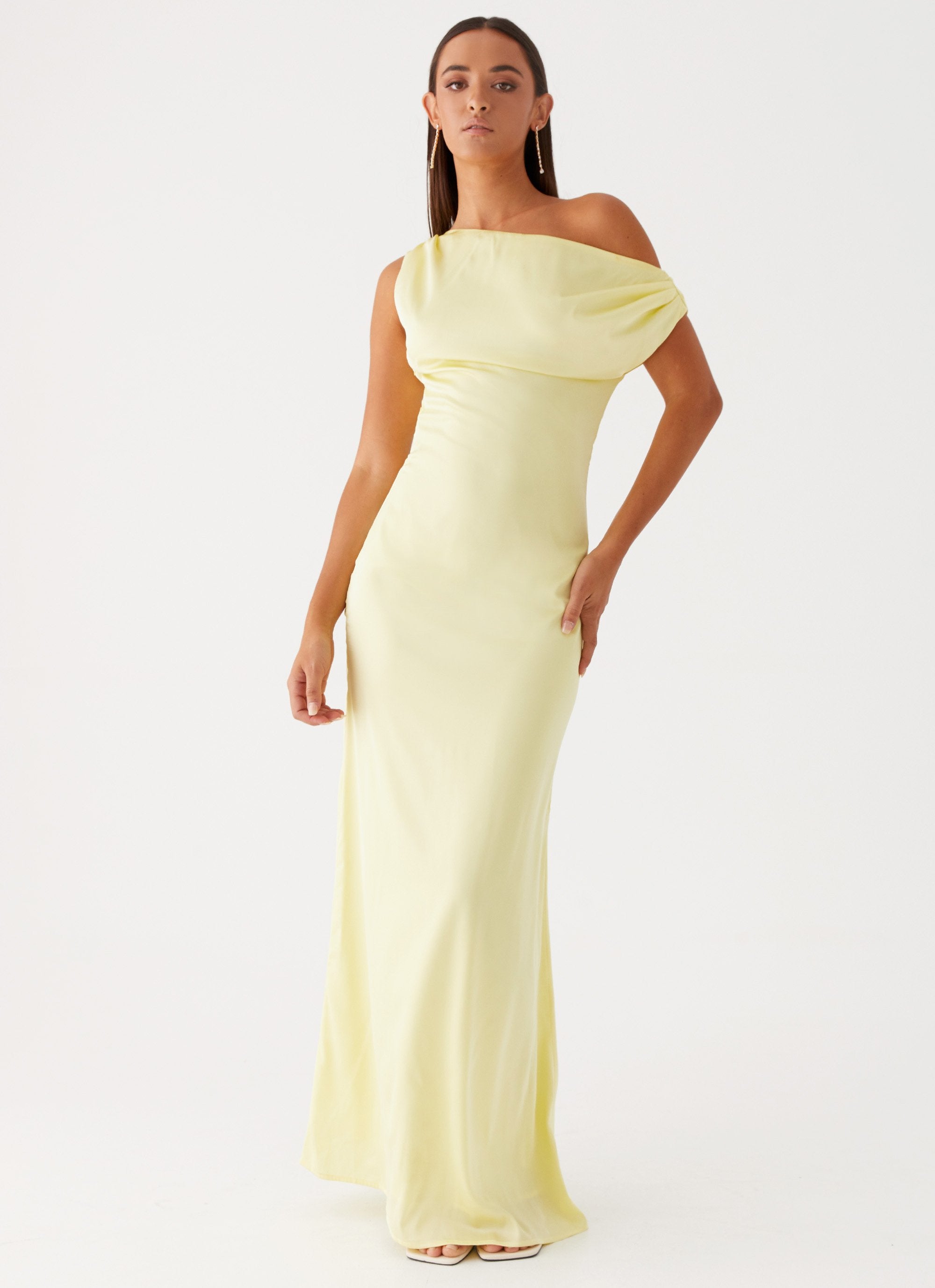 Heart Of Glass Satin Maxi Dress Yellow – Peppermayo