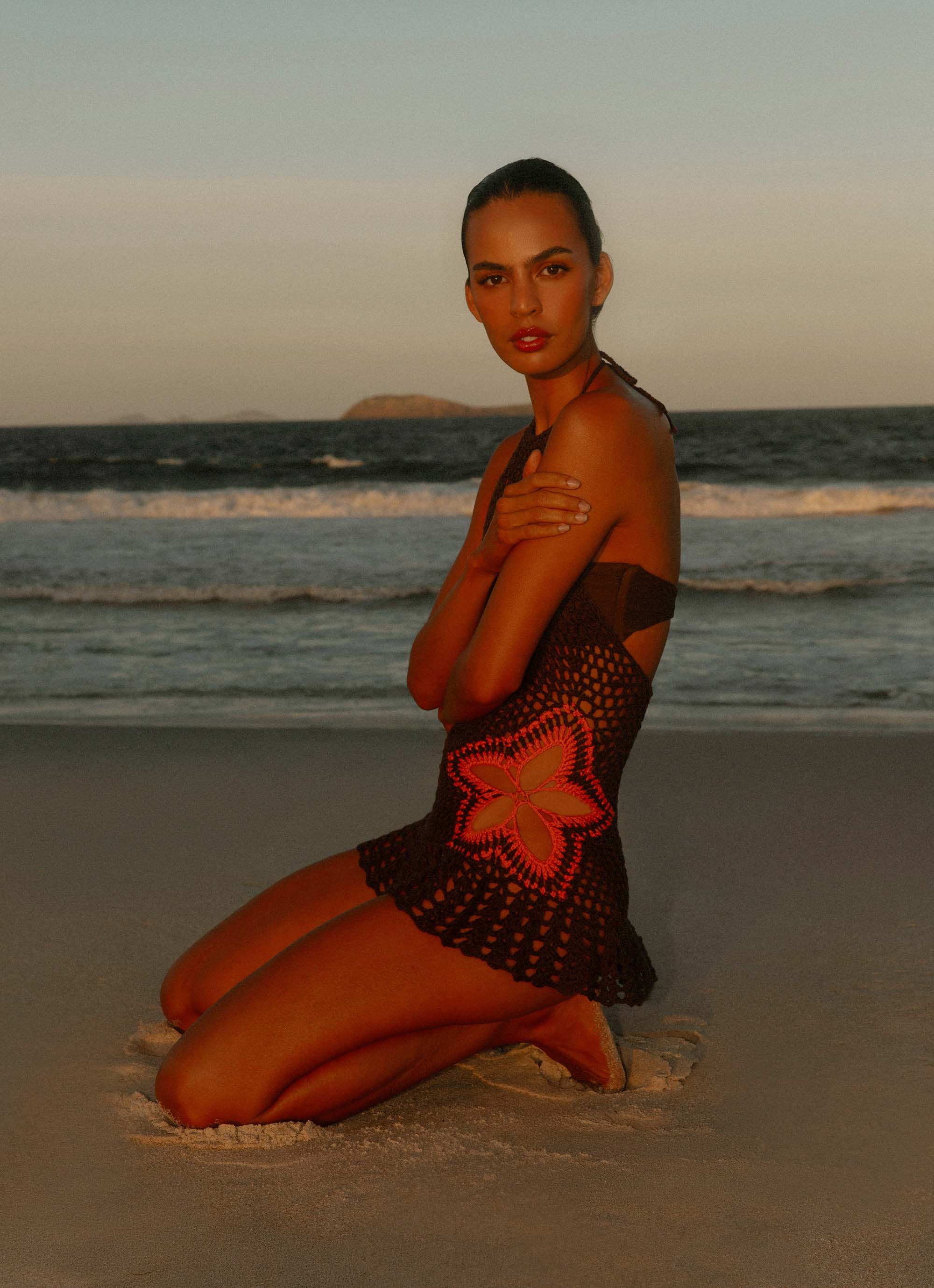 Henley Crochet Mini Dress - Chocolate Peppermayo Henley Crochet Mini Dress - Chocolate Peppermayo