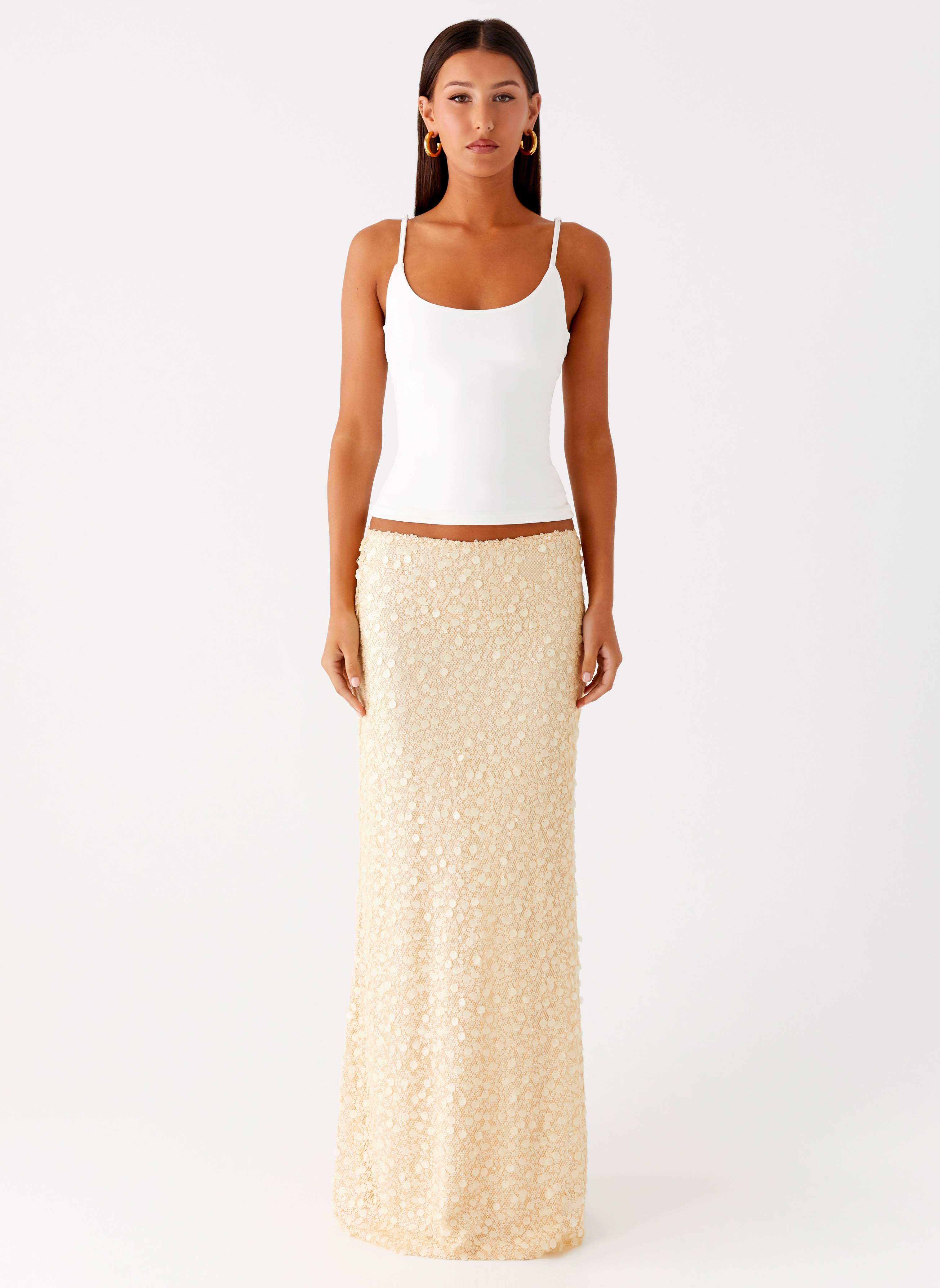 Honestly Sequin Maxi Skirt Yellow – Peppermayo - Main Image
