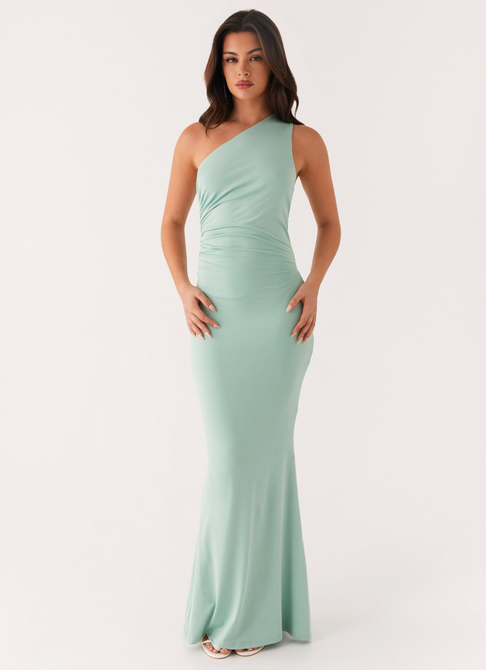 Imagine This One Shoulder Maxi Dress - Mint Peppermayo Imagine This One Shoulder Maxi Dress - Mint Peppermayo