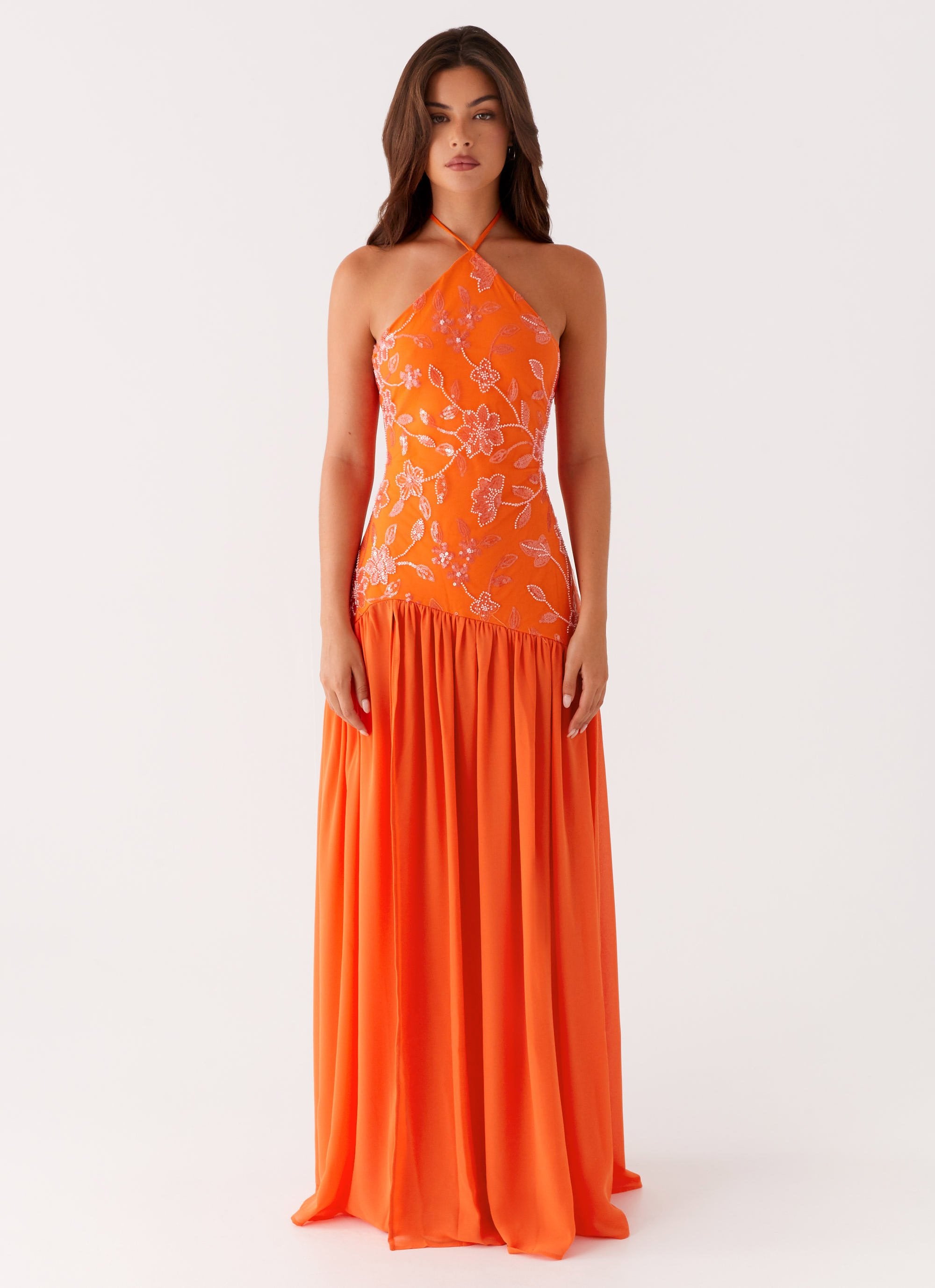peppermayo orange dress Janelle Beaded Maxi Dress