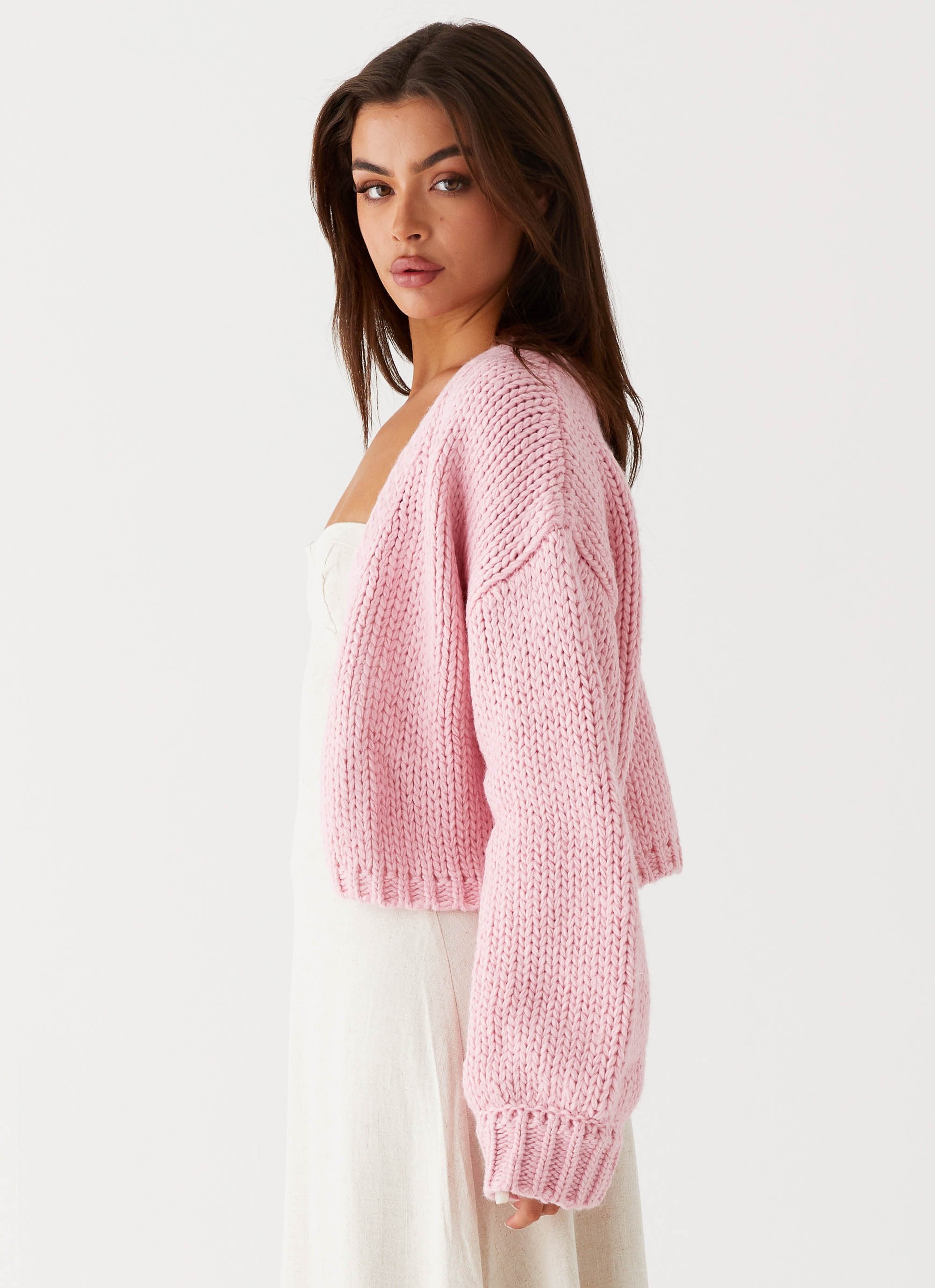 Knitted Cardigan Blush Pink Duster Cardigan Cable Knit Light Pink