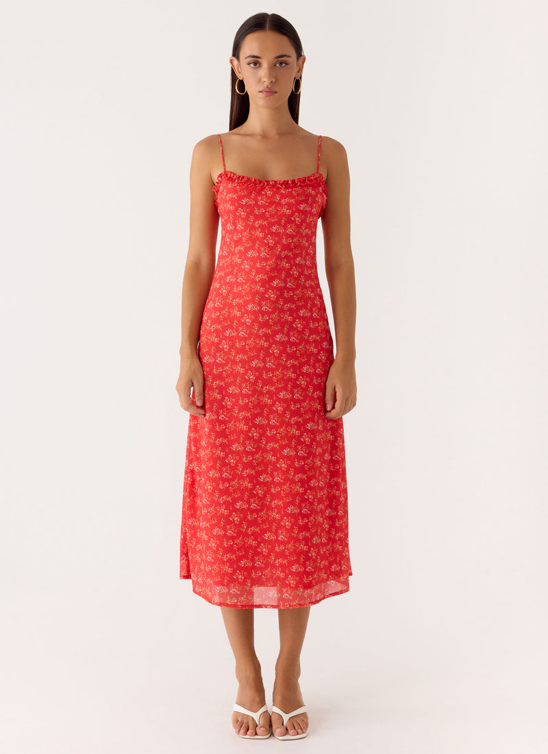 Kahlo Midi Dress - Magenta Red Rose