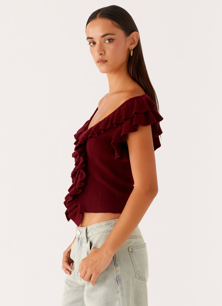 Collective Tops - Peppermayo Exclusive Keeta Frill Top - Burgundy fourth image