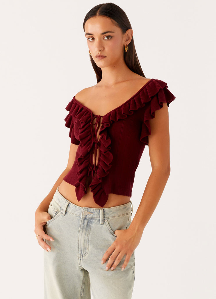Collective Tops - Peppermayo Exclusive Keeta Frill Top - Burgundy featured image