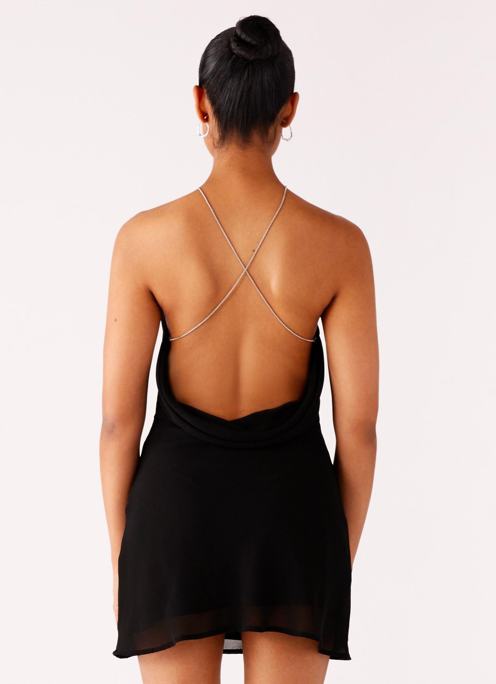 cowl front wrap over mini dress in midnight black Xandra Cowl Neck Mini Dress Black