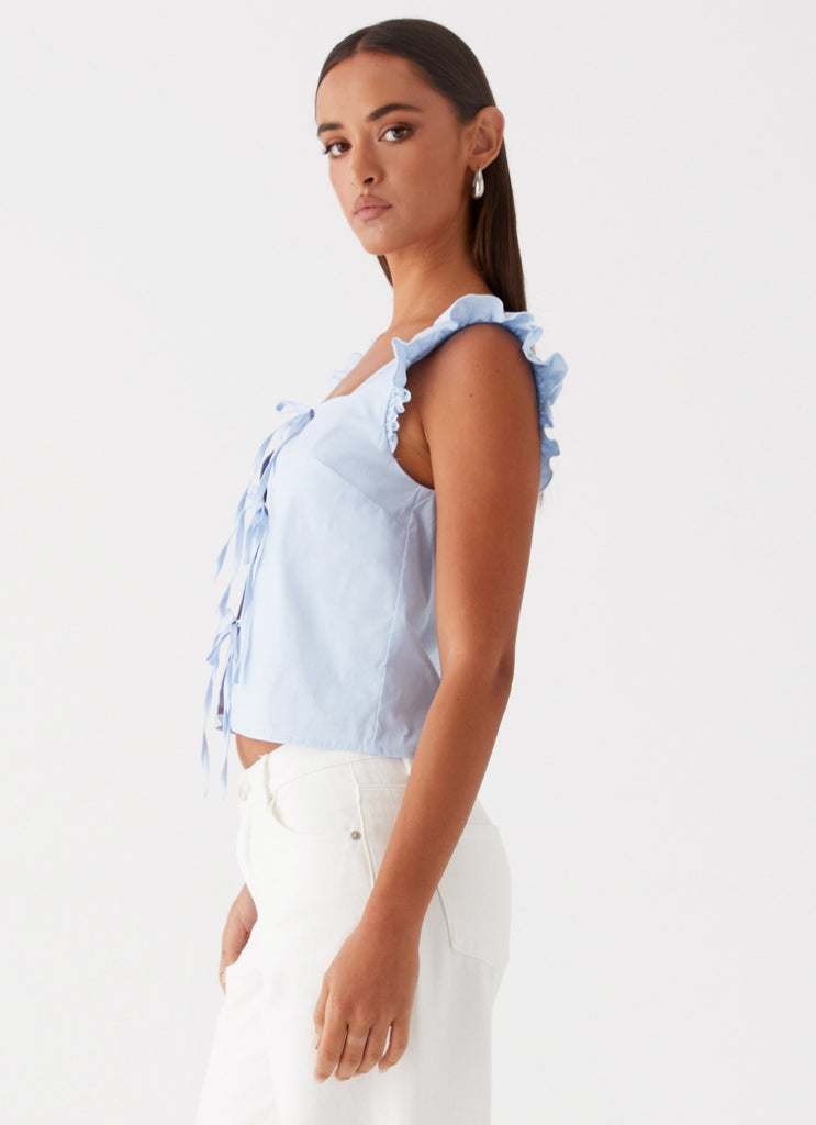 Collective Tops - Peppermayo Exclusive Kiani Tie Front Top - Blue fourth image