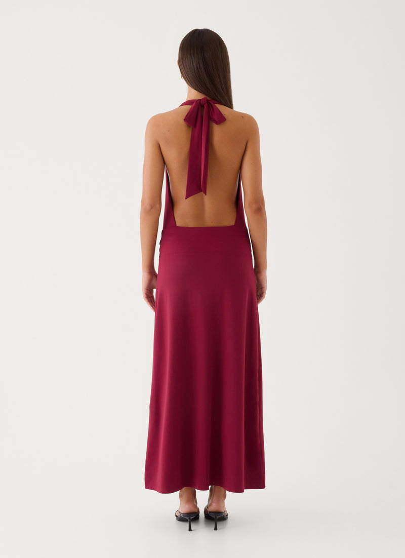 Kolisa Beaded Halter Maxi Dress - Burgundy