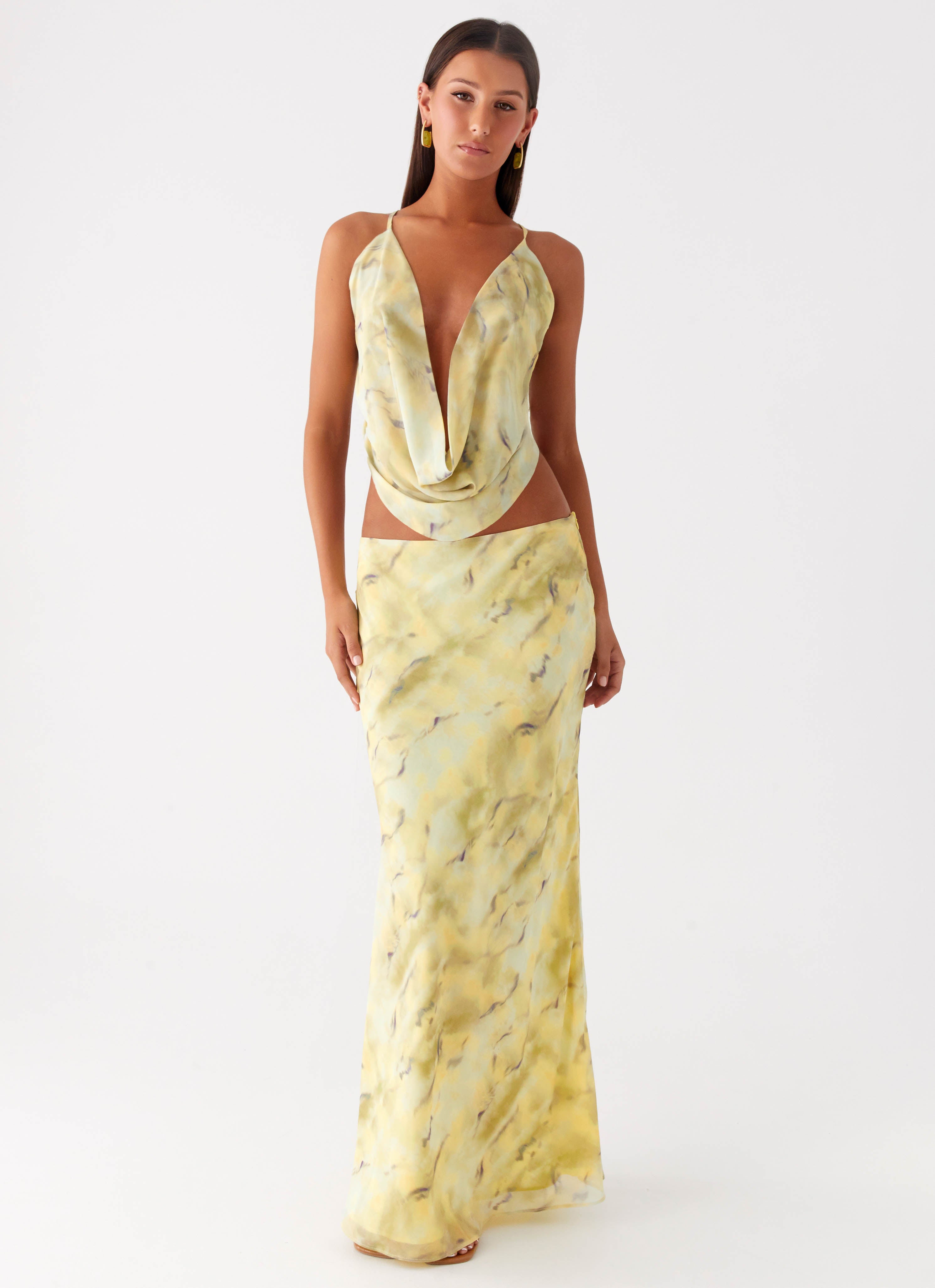 kylo maxi dress KYLO PLUNGE COWL MAXI DRESS - WHITE