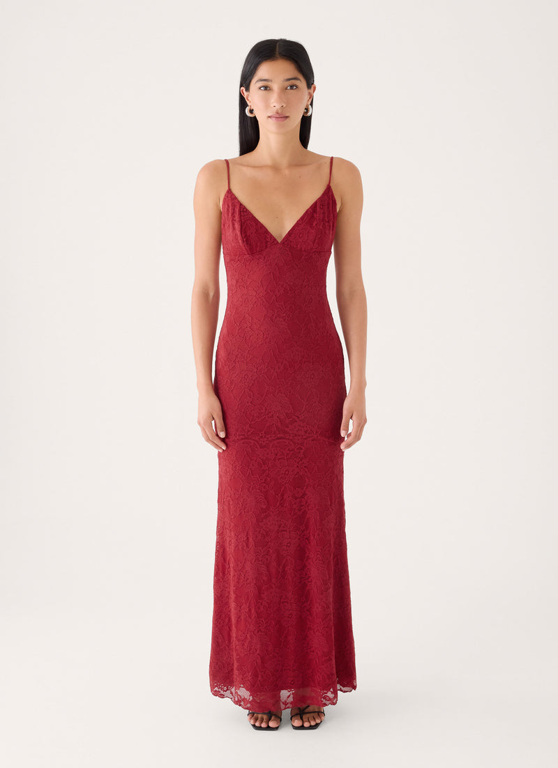 Lacey Dream Lace Maxi Dress - Fire Red