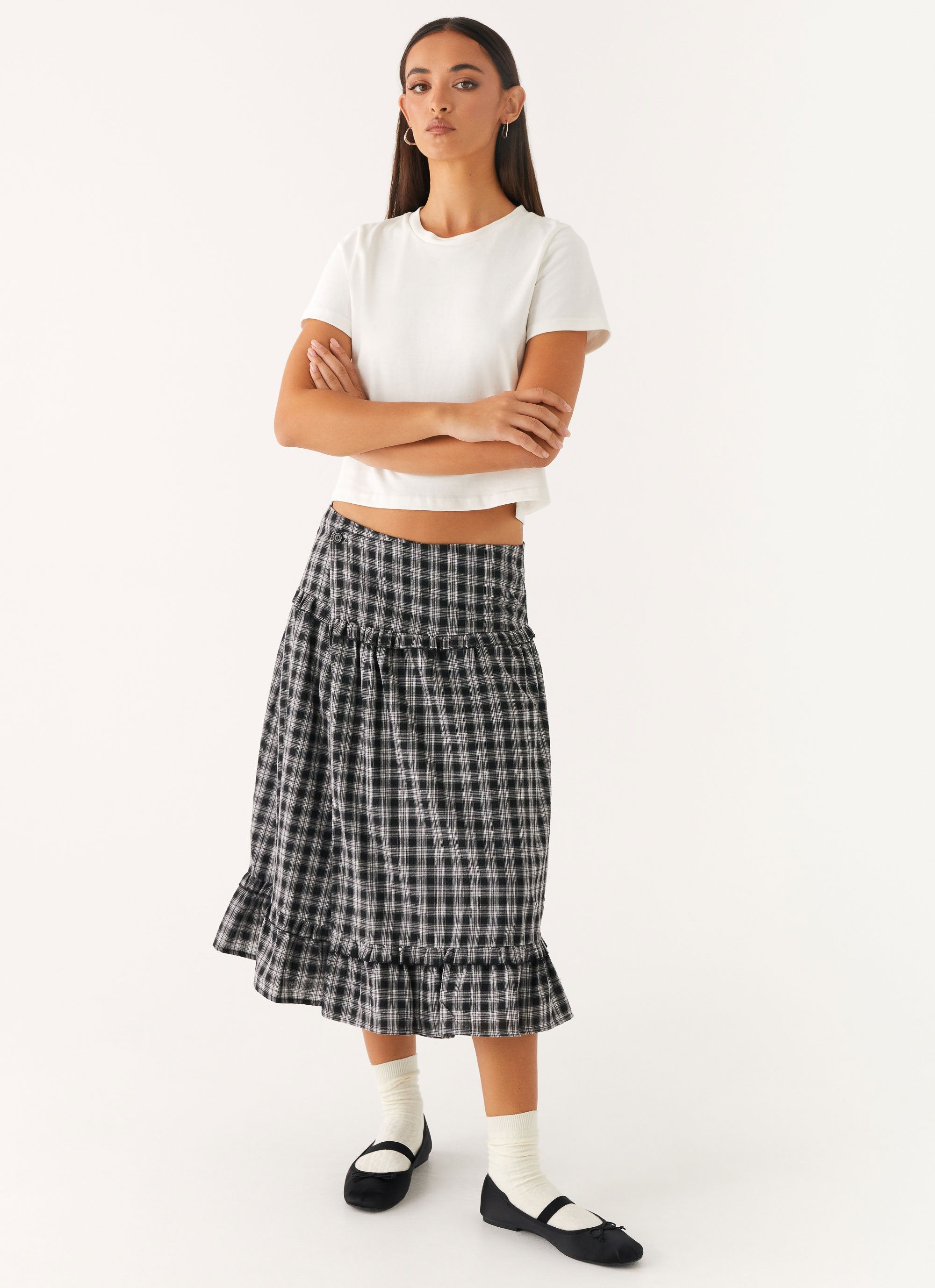 Laura Midi Skirt White Black Check – Peppermayo1