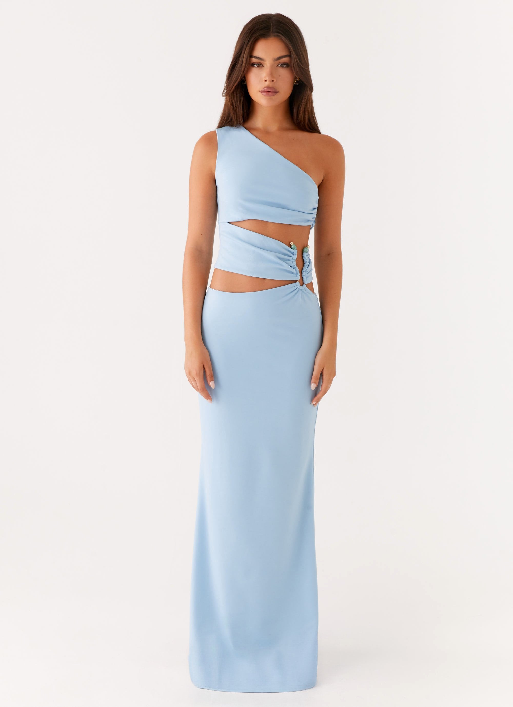 blue pepper mayo dress Too Sweet Satin Maxi Dress