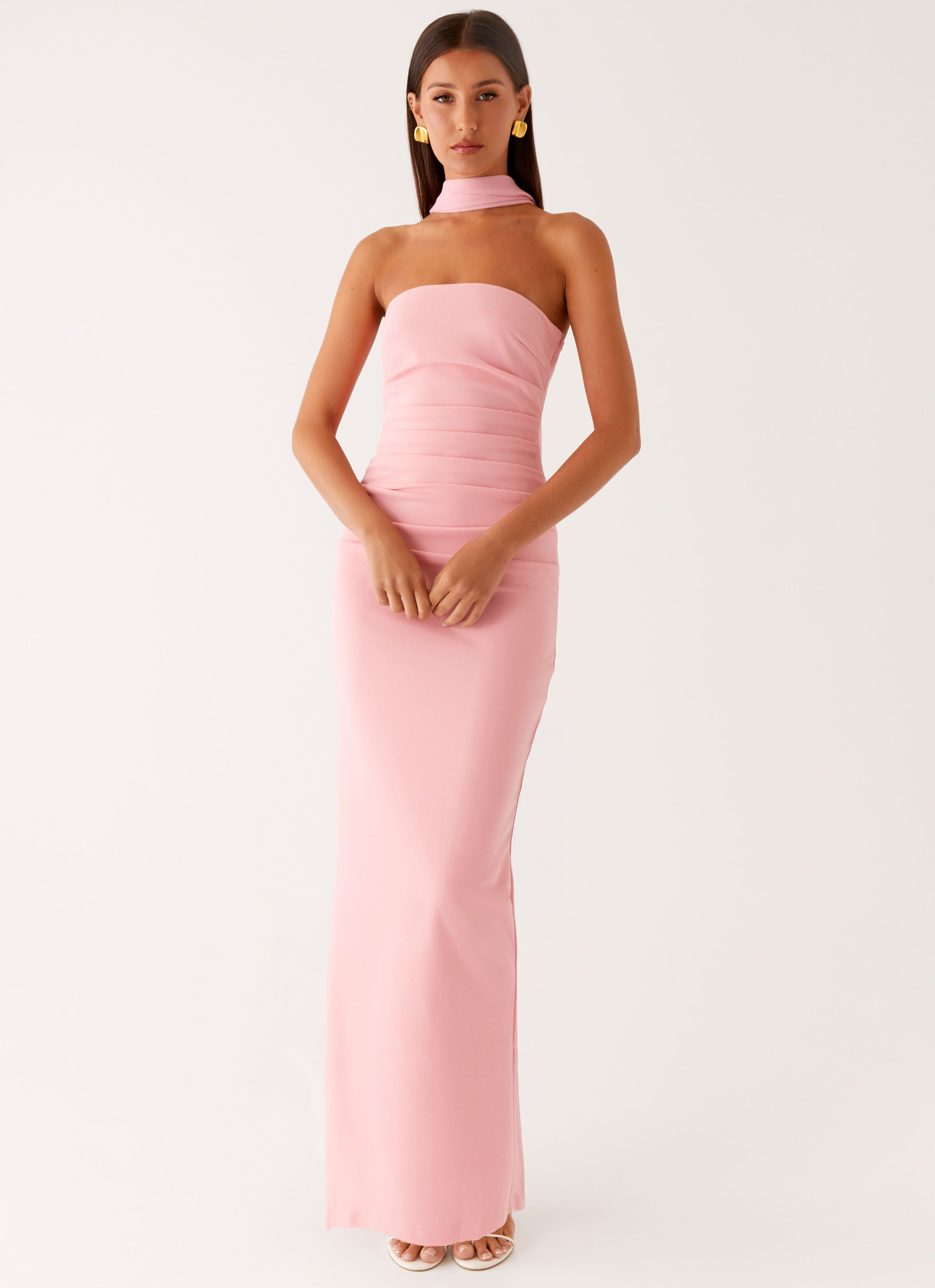 peppermayo pink strapless dress Sorority Formal Dress | Carella Strapless Maxi Dress