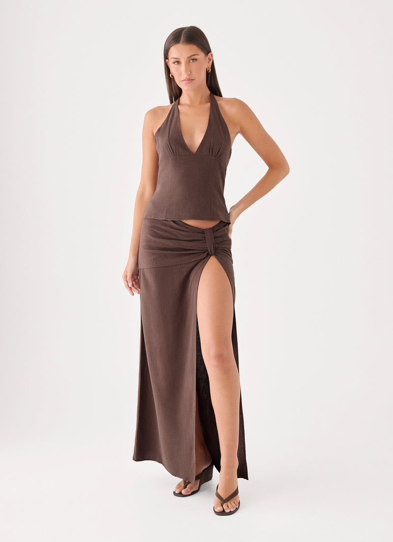 Lielle Linen Maxi Skirt - Chocolate