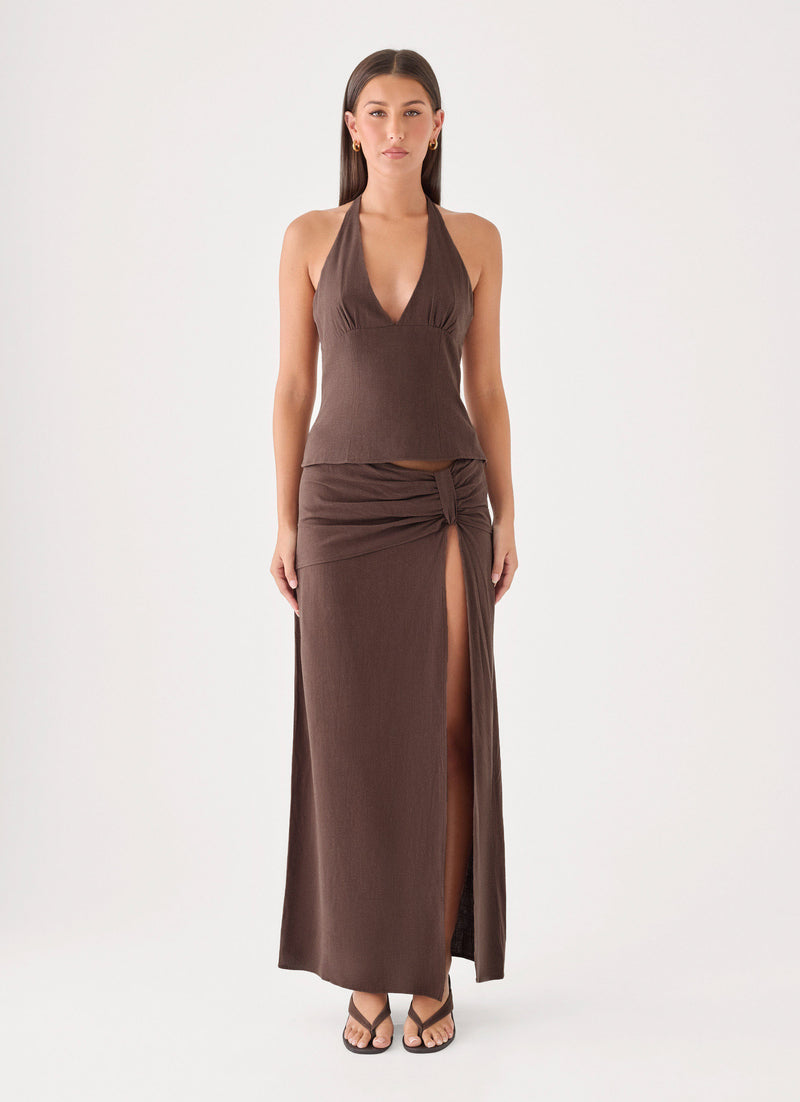 Lielle Linen Maxi Skirt - Chocolate