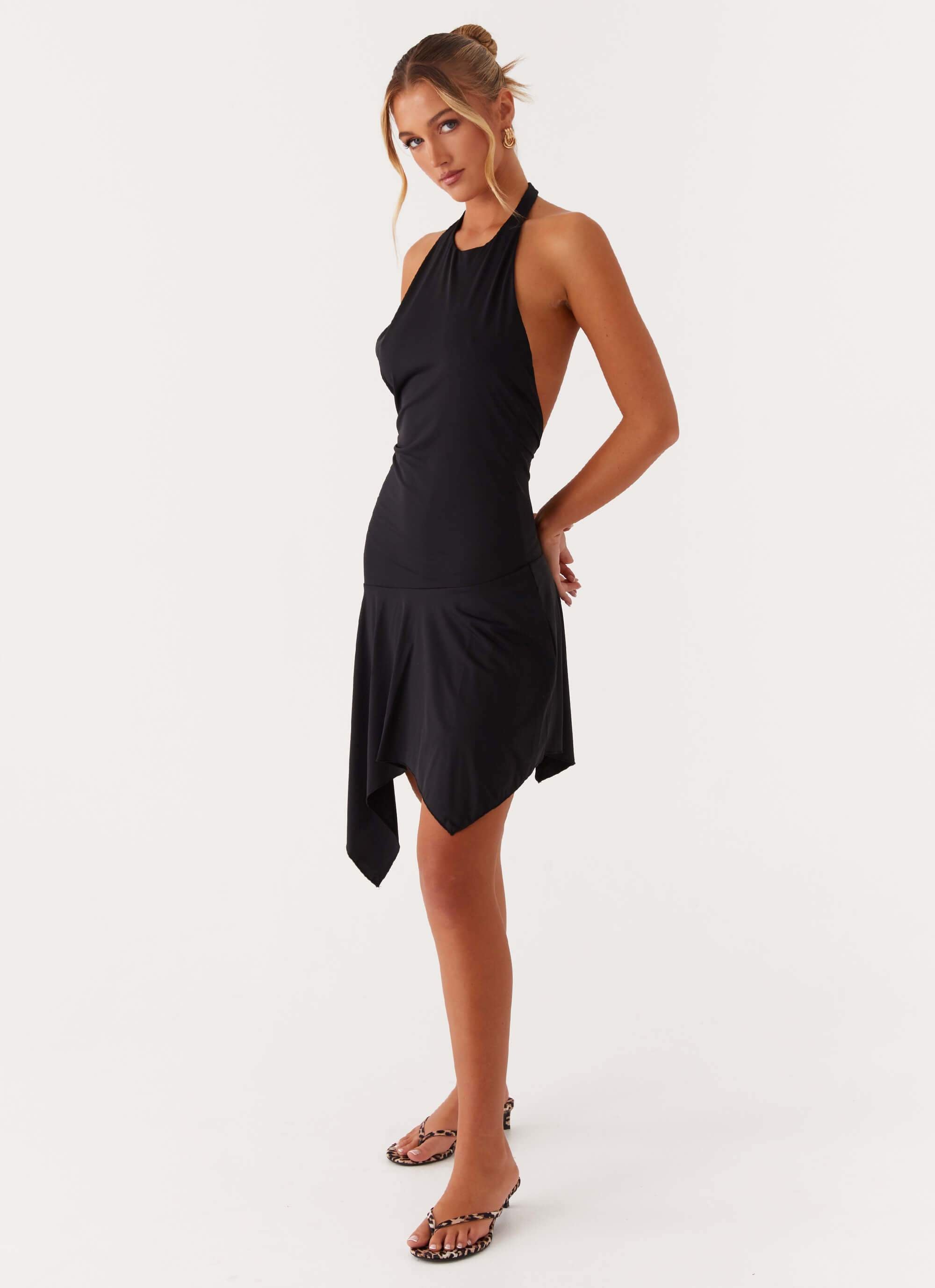 Lilyana Low Back Halter Midi Dress - Black Peppermayo Lilyana Low Back Halter Midi Dress - Black Peppermayo