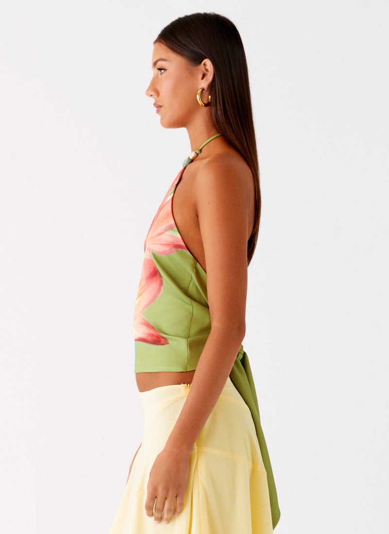 Loreta Beaded Tie Back Top - Jungle Floral