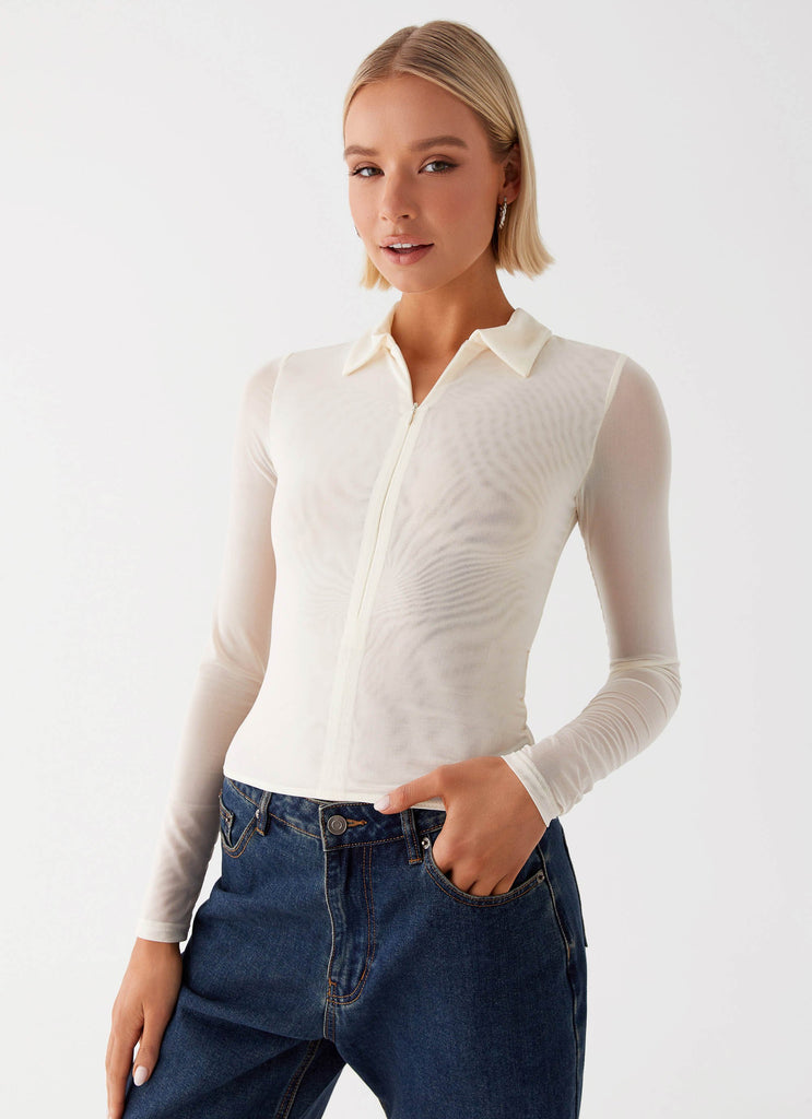Collective Tops - Peppermayo Exclusive Lorna Zip Up Shirt - Ivory sixth image