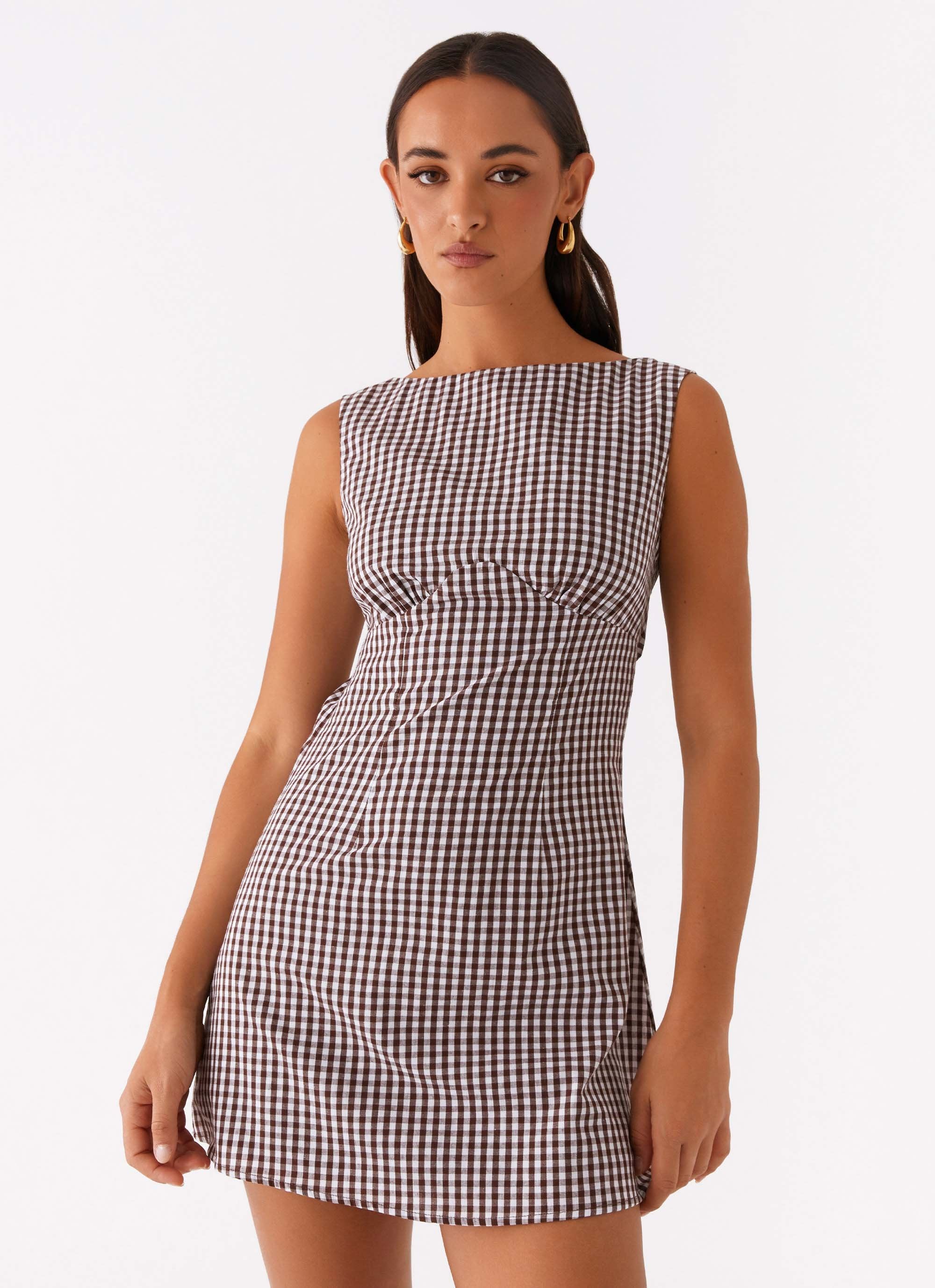 gingham short dress Lotus Tie Back Mini Dress