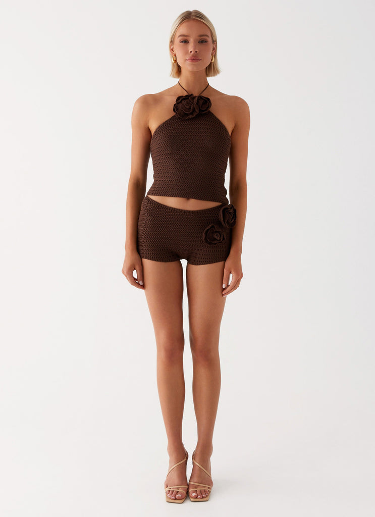Collective Tops - Peppermayo Exclusive Maia Rose Crochet Top - Chocolate fourth image