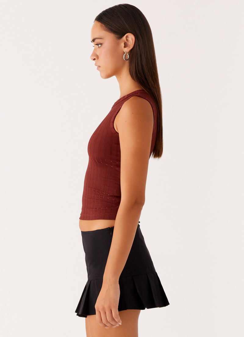 Malene Ribbed Top - Brown