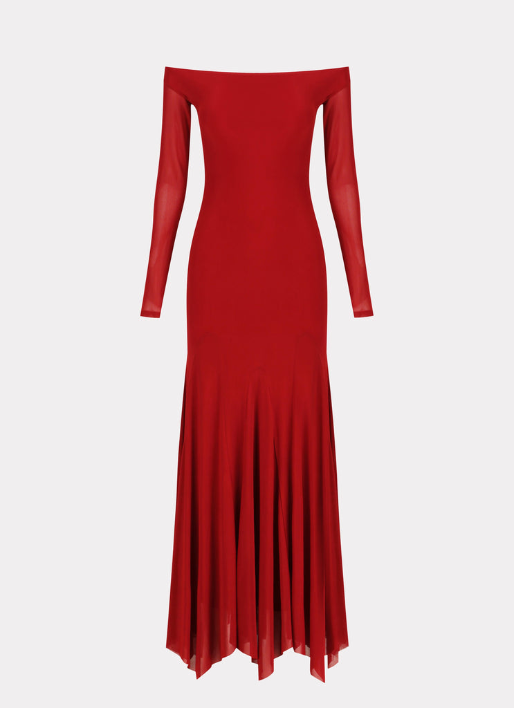 Womens Maribel Maxi Dress in the colour Red in front of a light grey background