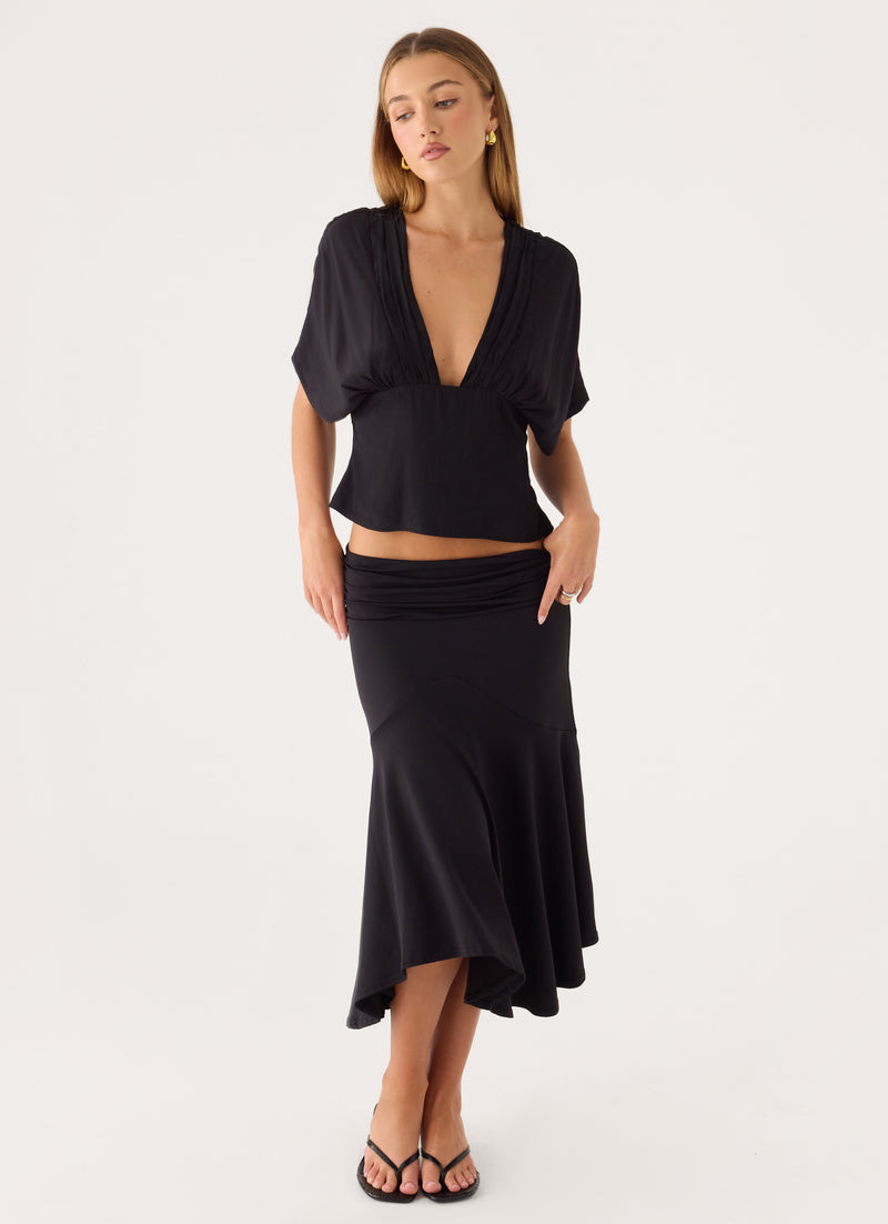 Maura Asymmetrical Midi Skirt - Black
