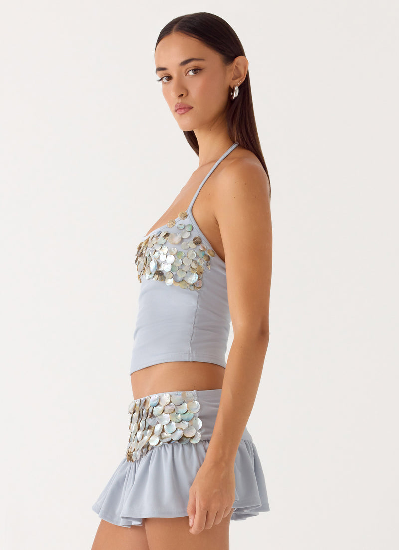 Merinda Halter Top - Misty Blue