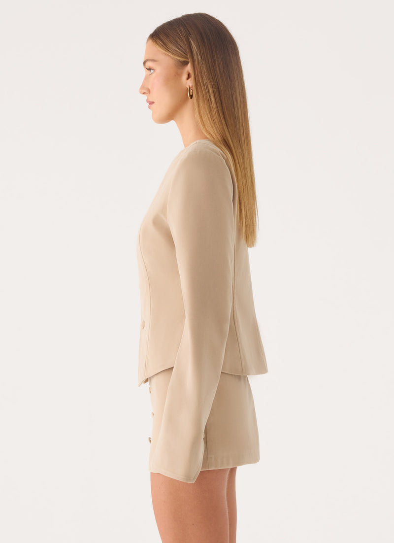 Milae Faux Suede Asymmetrical Jacket - Beige