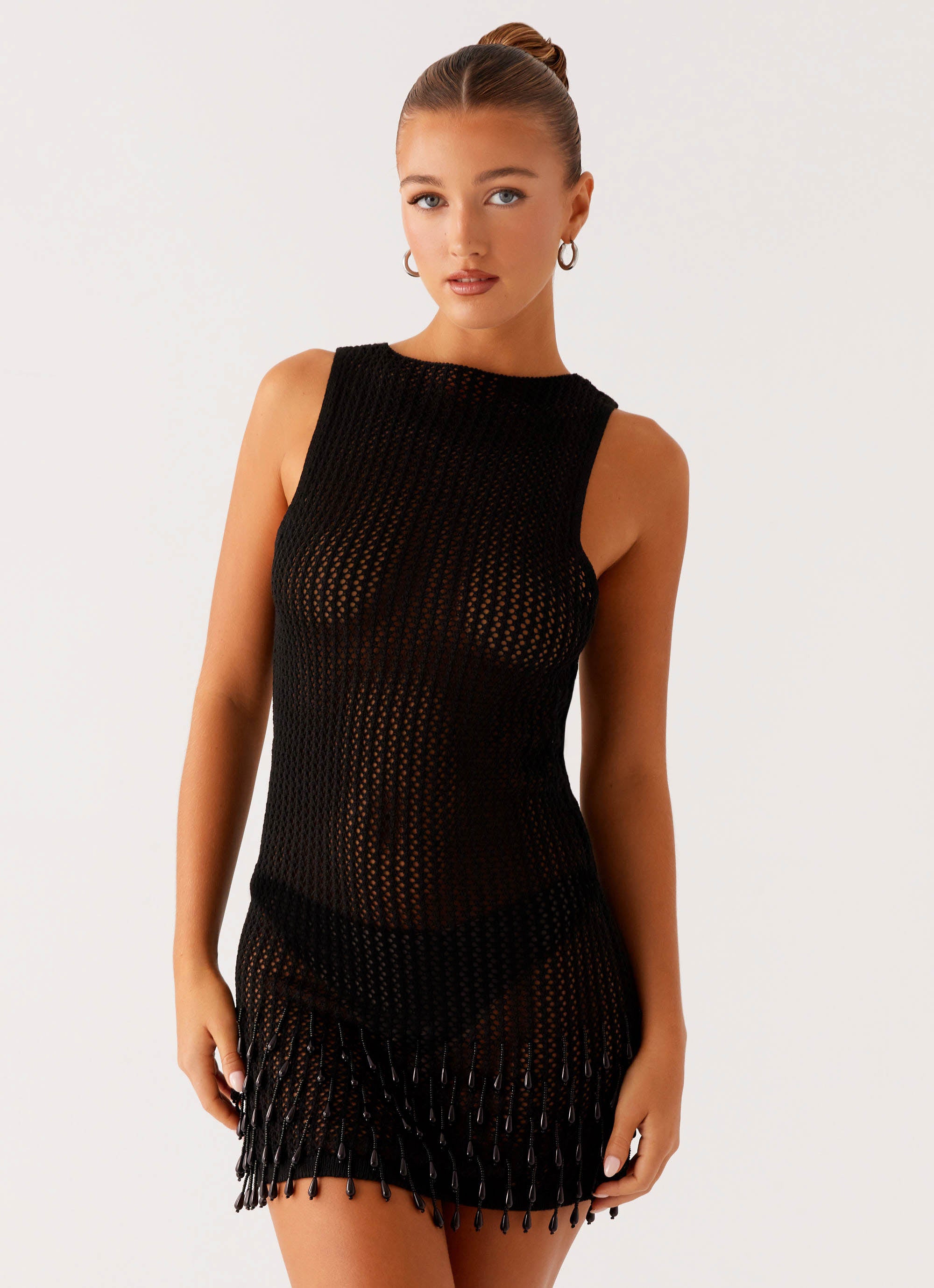 Miracle Beaded Crochet Mini Dress - Black Peppermayo Miracle Beaded Crochet Mini Dress - Black Peppermayo