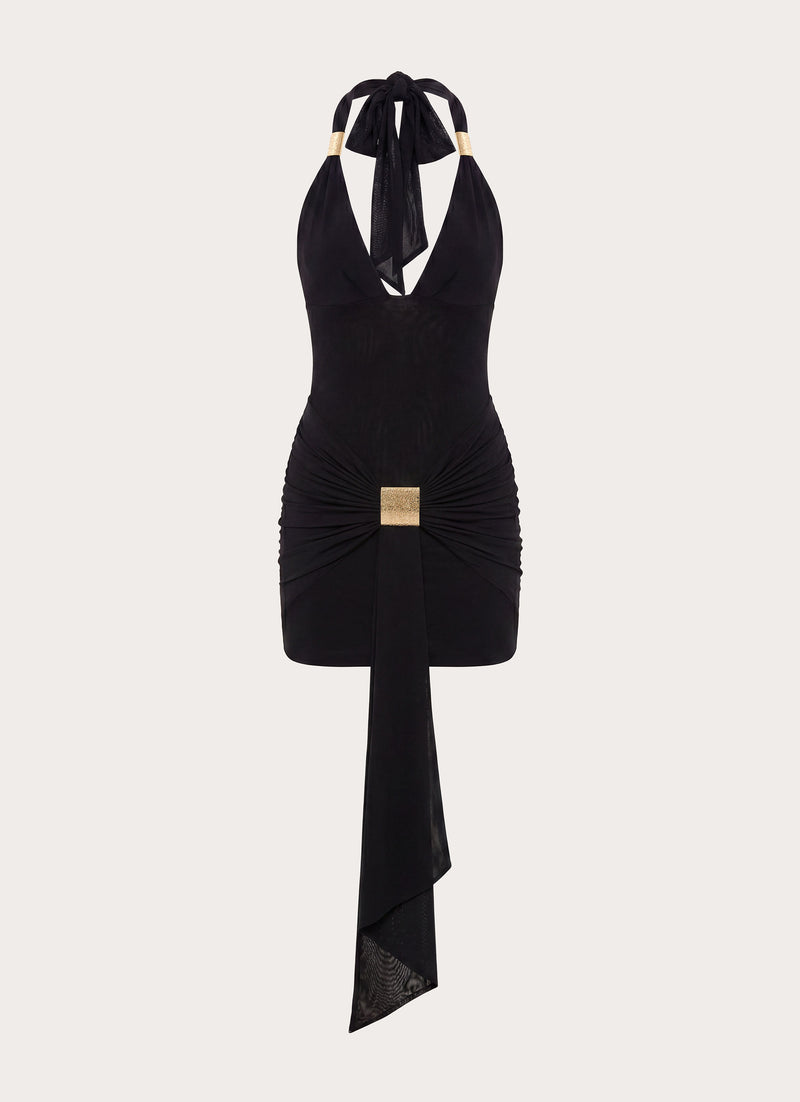 Miyah Halter Hardware Mini Dress - Black