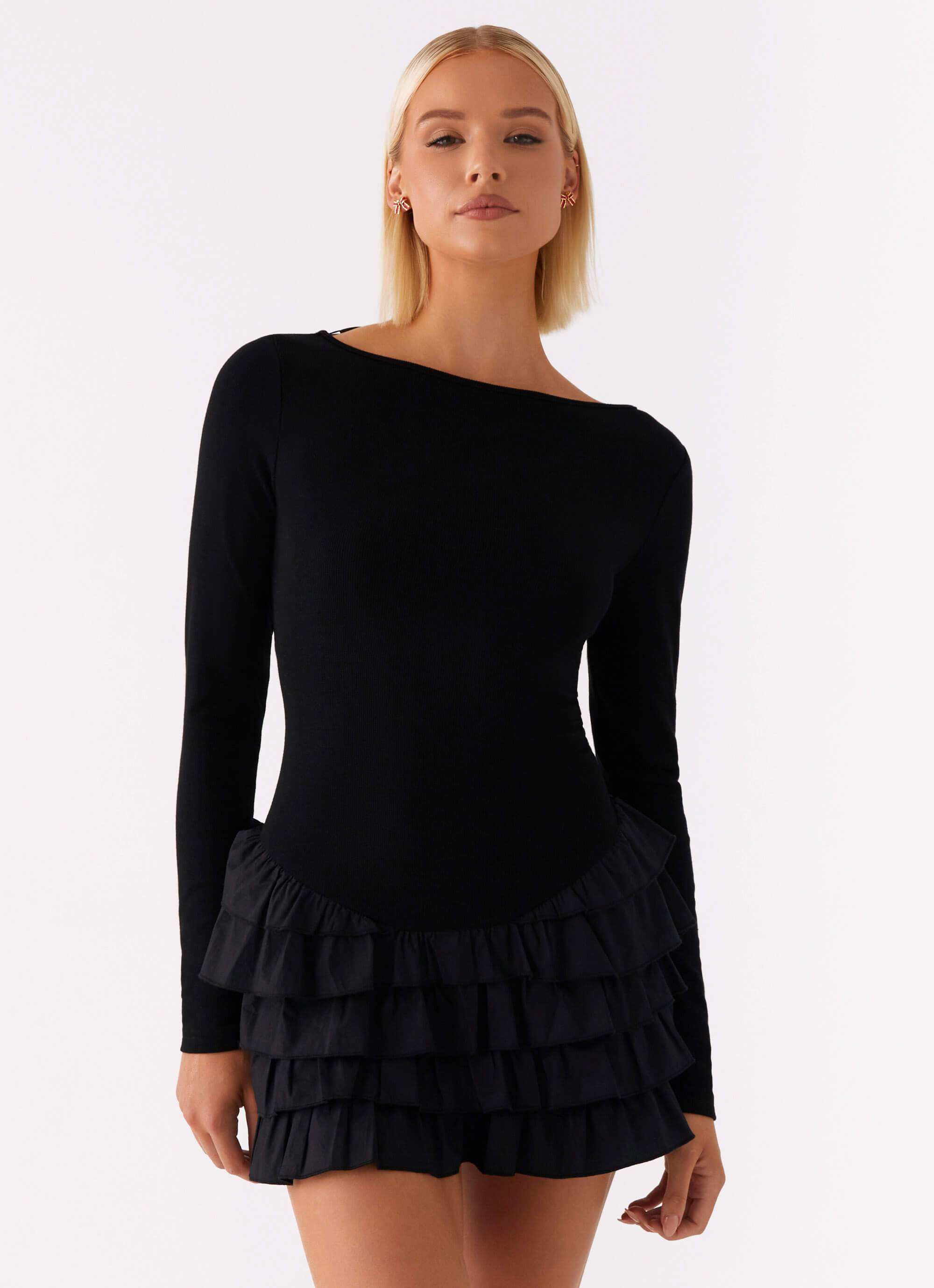 Moon Rising Long Sleeve Mini Dress - Black Peppermayo Moon Rising Long Sleeve Mini Dress - Black Peppermayo