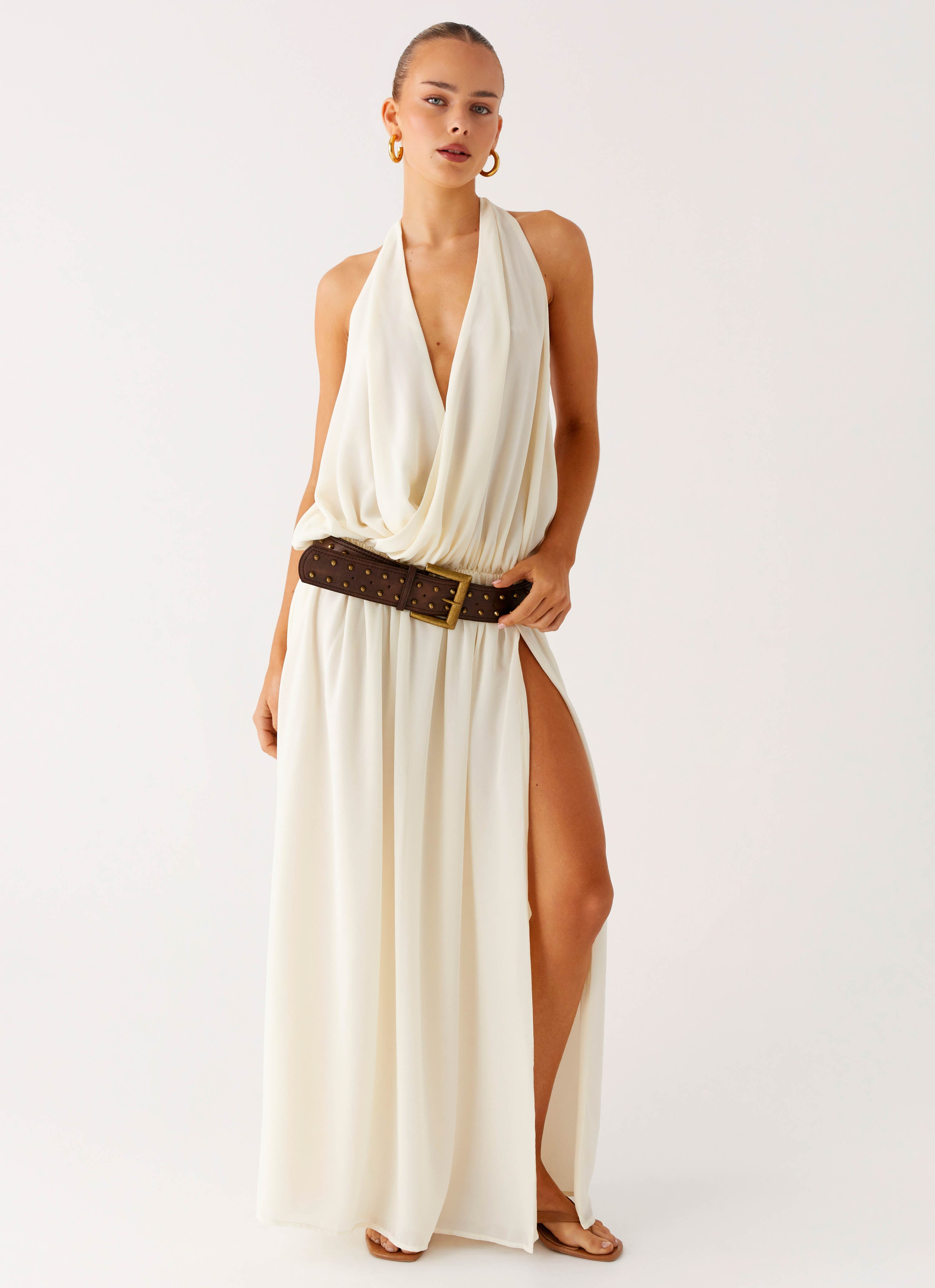 Narlah Halter Maxi Dress - Ivory Peppermayo Narlah Halter Maxi Dress - Ivory Peppermayo