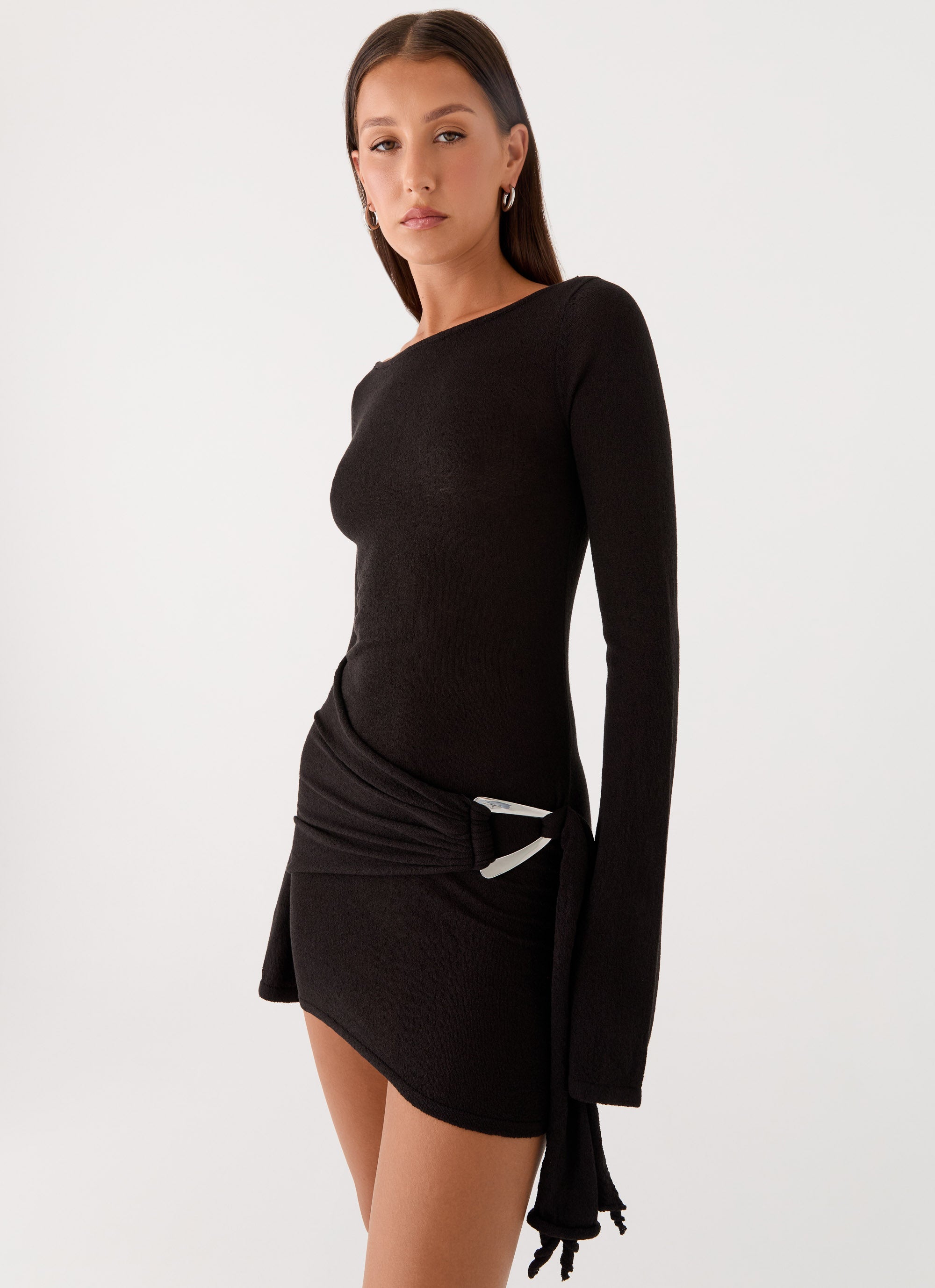 Niella Long Sleeve Wrap Mini Dress - Black Peppermayo Niella Long Sleeve Wrap Mini Dress - Black Peppermayo